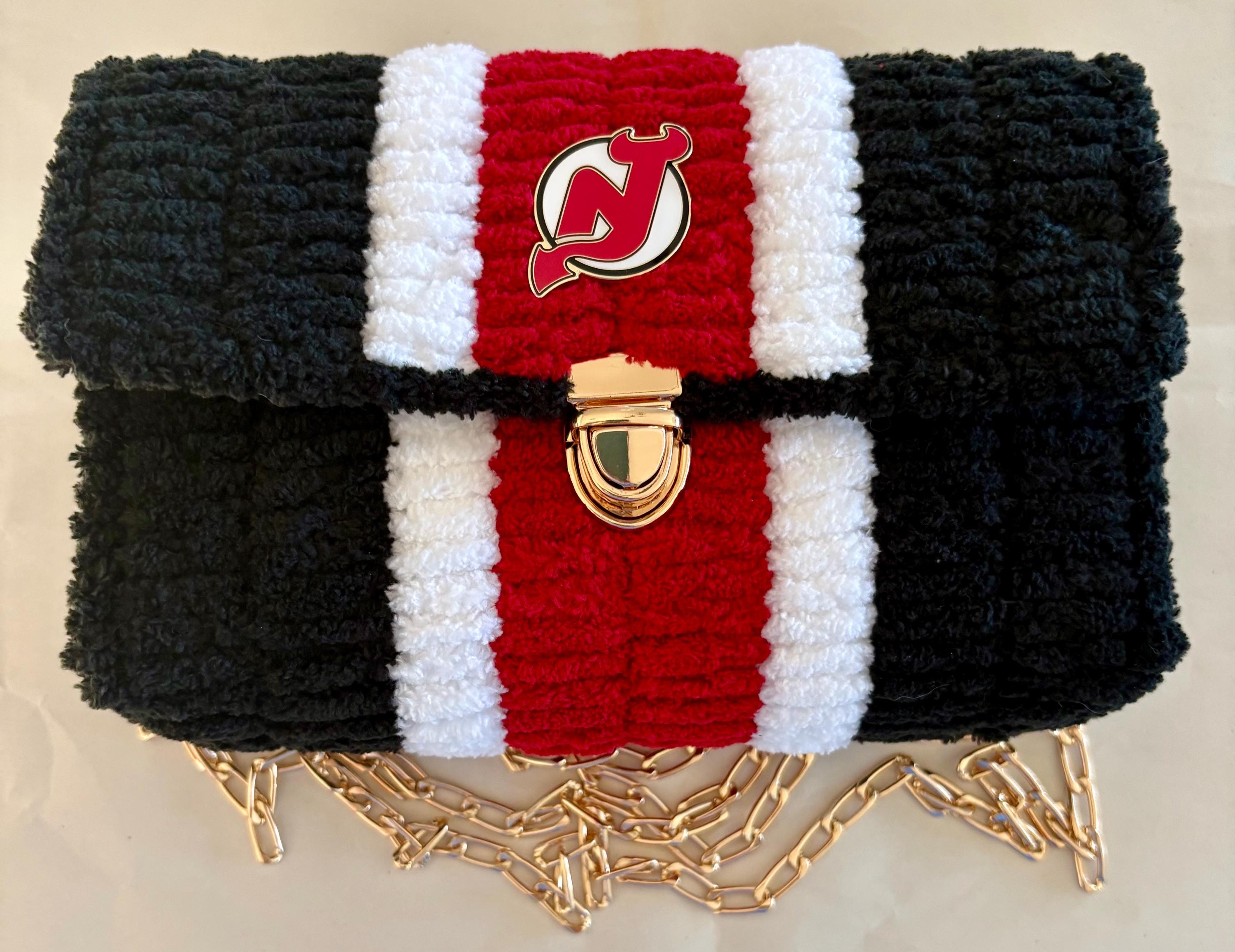 New Jersey Devils Inspired Crossbody Purse – Handmade Crochet Fan Bag