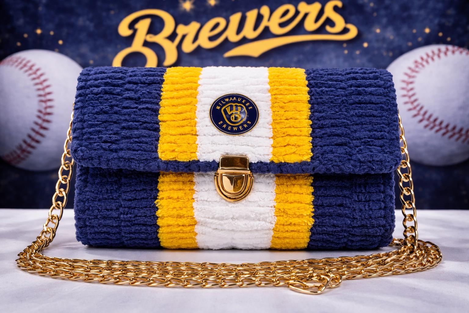 Milwaukee Brewers Inspired Crossbody Purse – Handmade Crochet Fan Bag