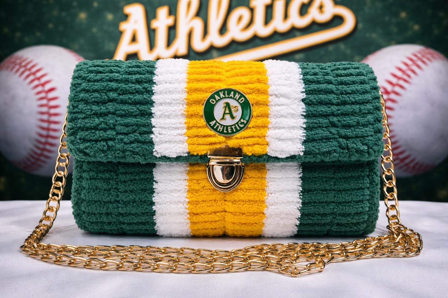 Oakland Athletics Inspired Crossbody Purse – Handmade Crochet Fan Bag
