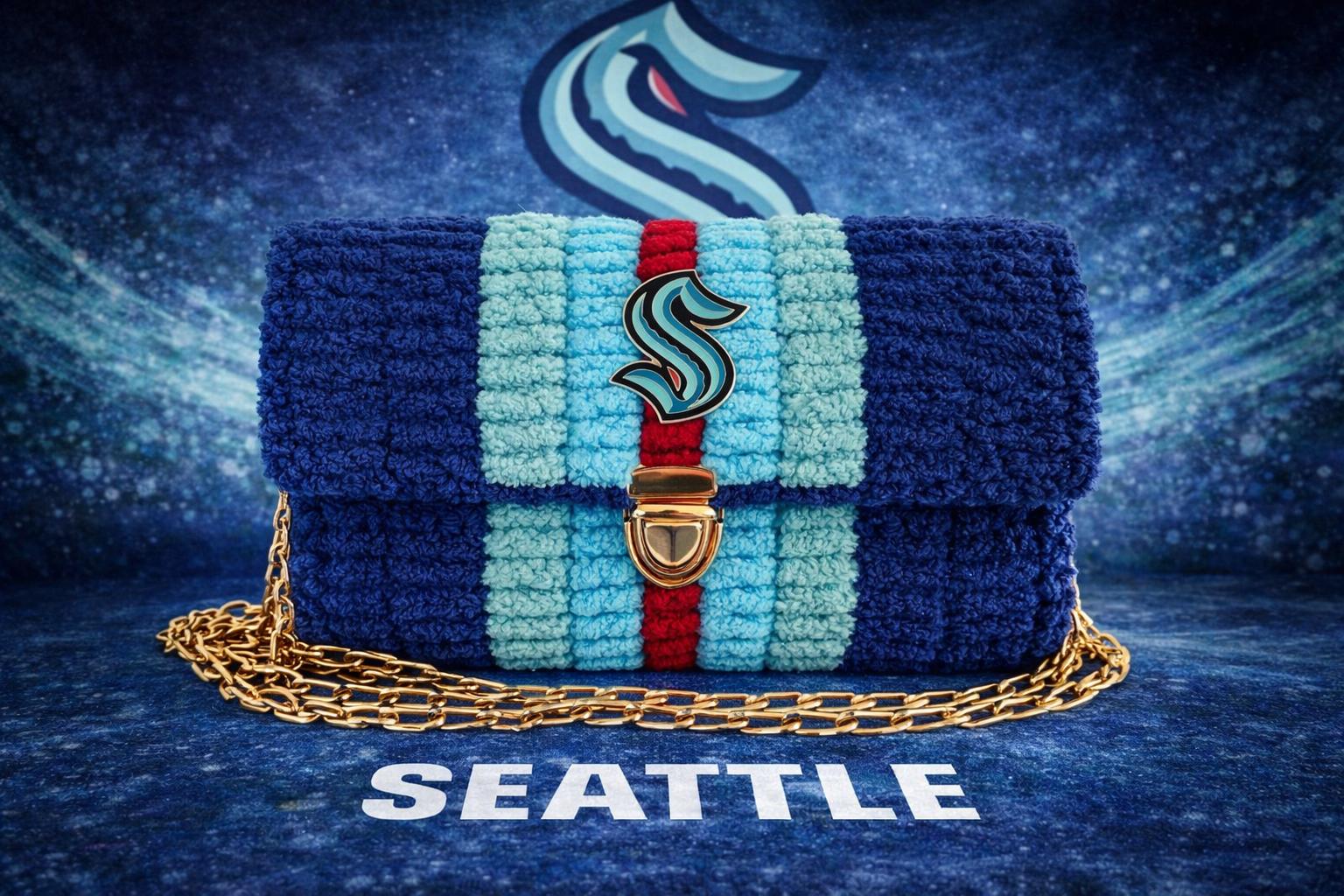 Seattle Kraken Inspired Crossbody Purse – Handmade Crochet Fan Bag