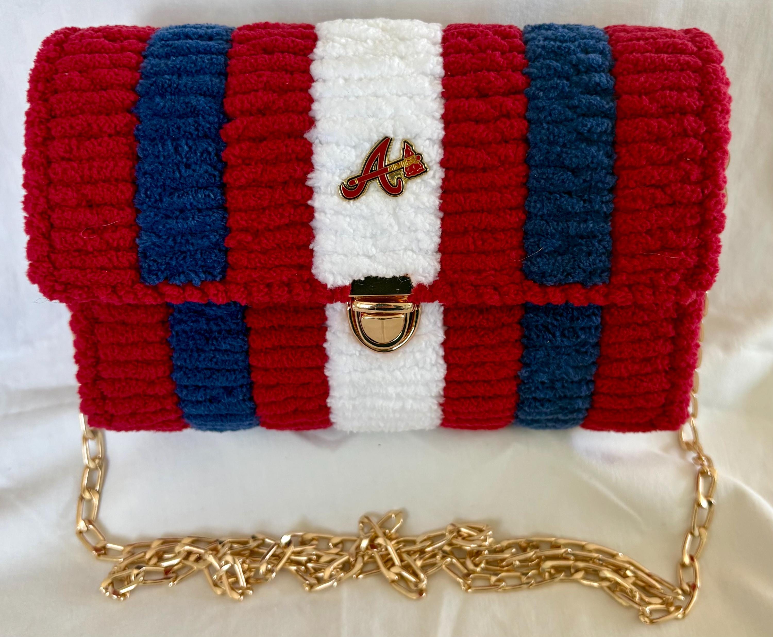 Atlanta Braves Inspired Crossbody Purse – Handmade Crochet Fan Bag