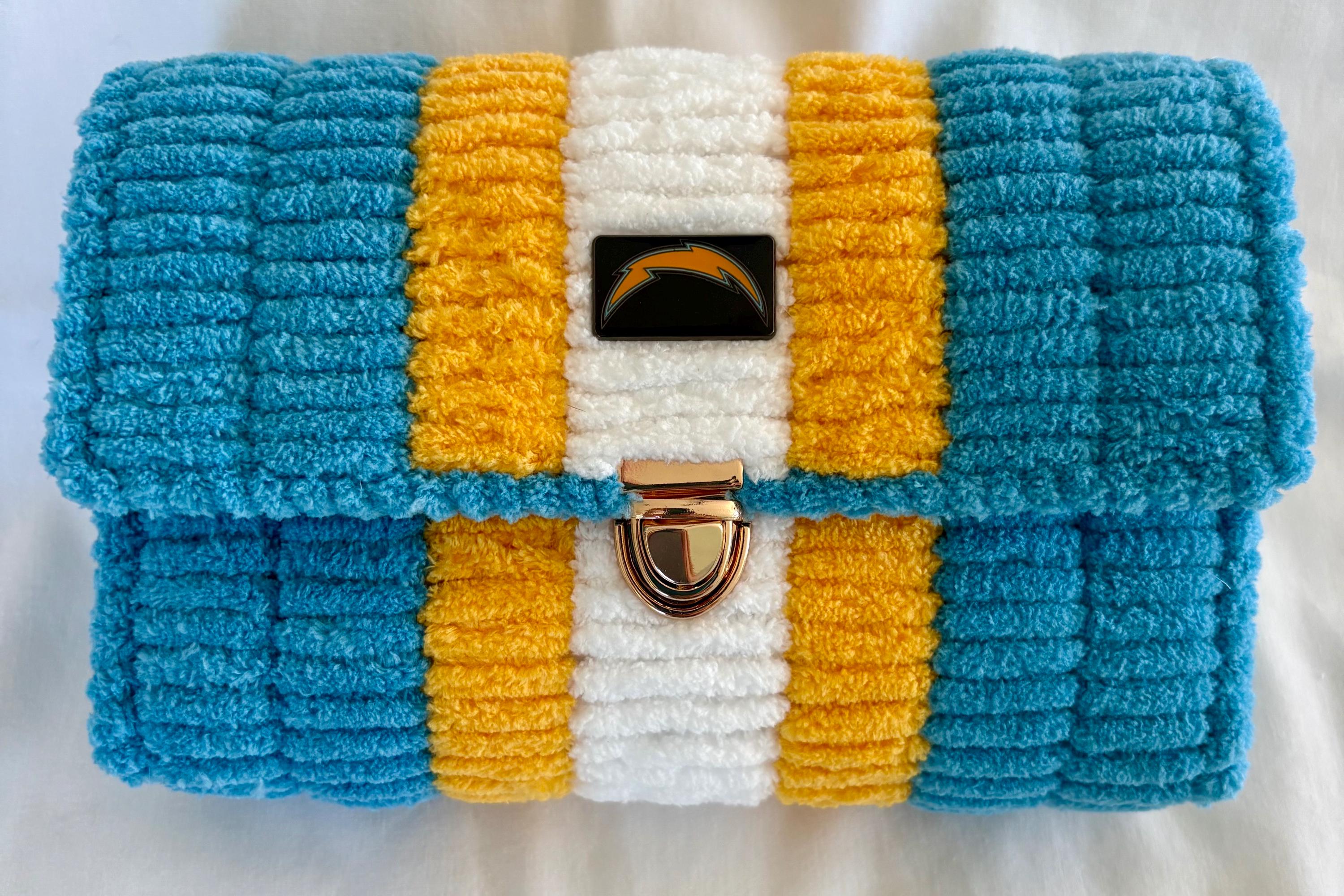 Los Angeles Chargers Inspired Crossbody Purse – Handmade Chenille Game Day Bag – NFL Fan Gift