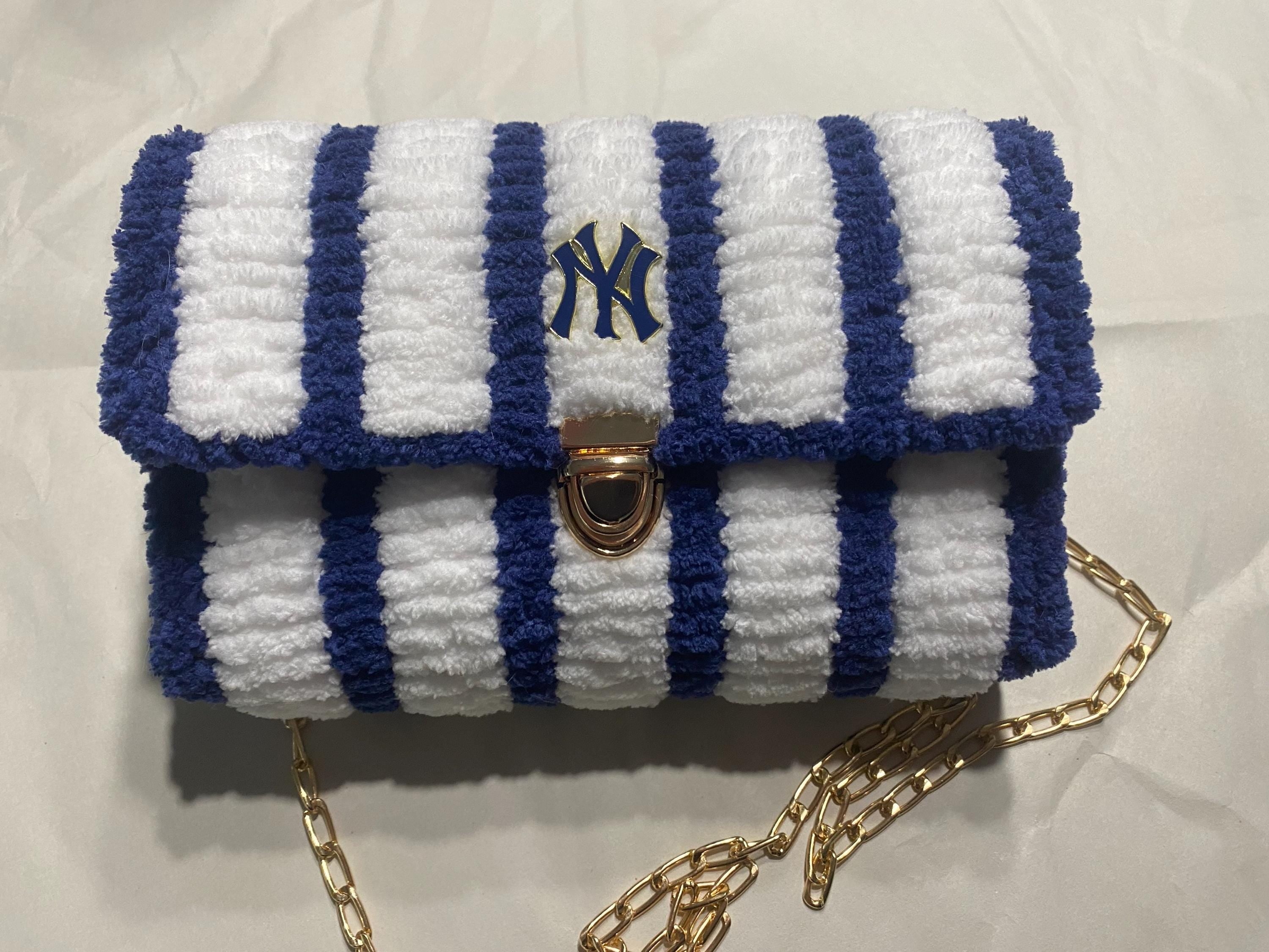 New York Yankees Inspired Crossbody Purse – Handmade Crochet Fan Bag