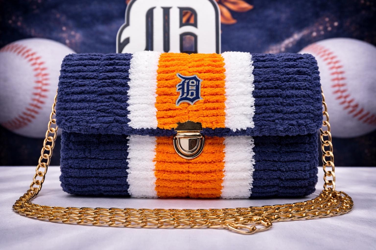 Detroit Tigers Inspired Crossbody Purse – Handmade Crochet Fan Bag