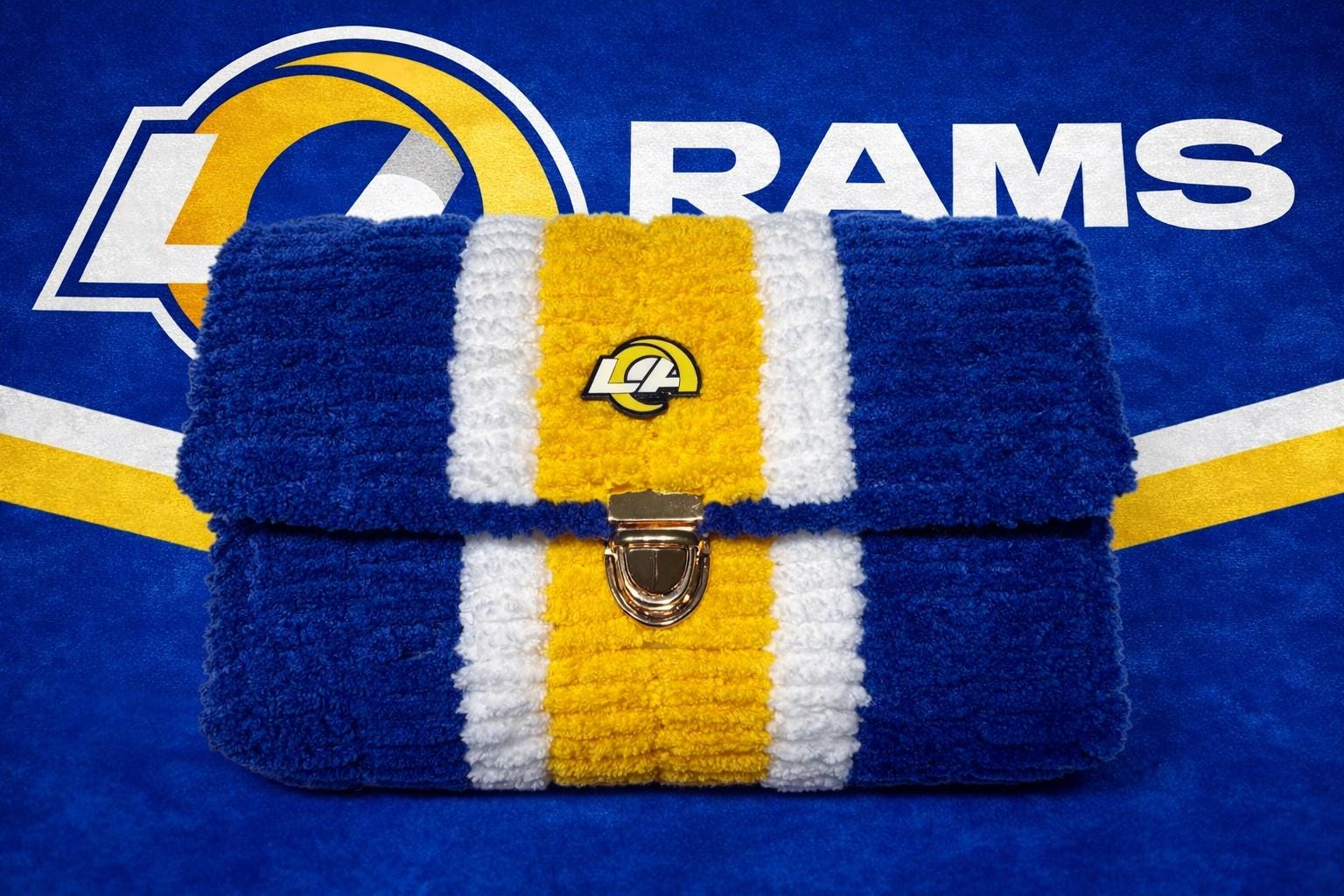 Los Angeles Rams Inspired Crossbody Purse – Handmade Chenille Game Day Bag – NFL Fan Gift