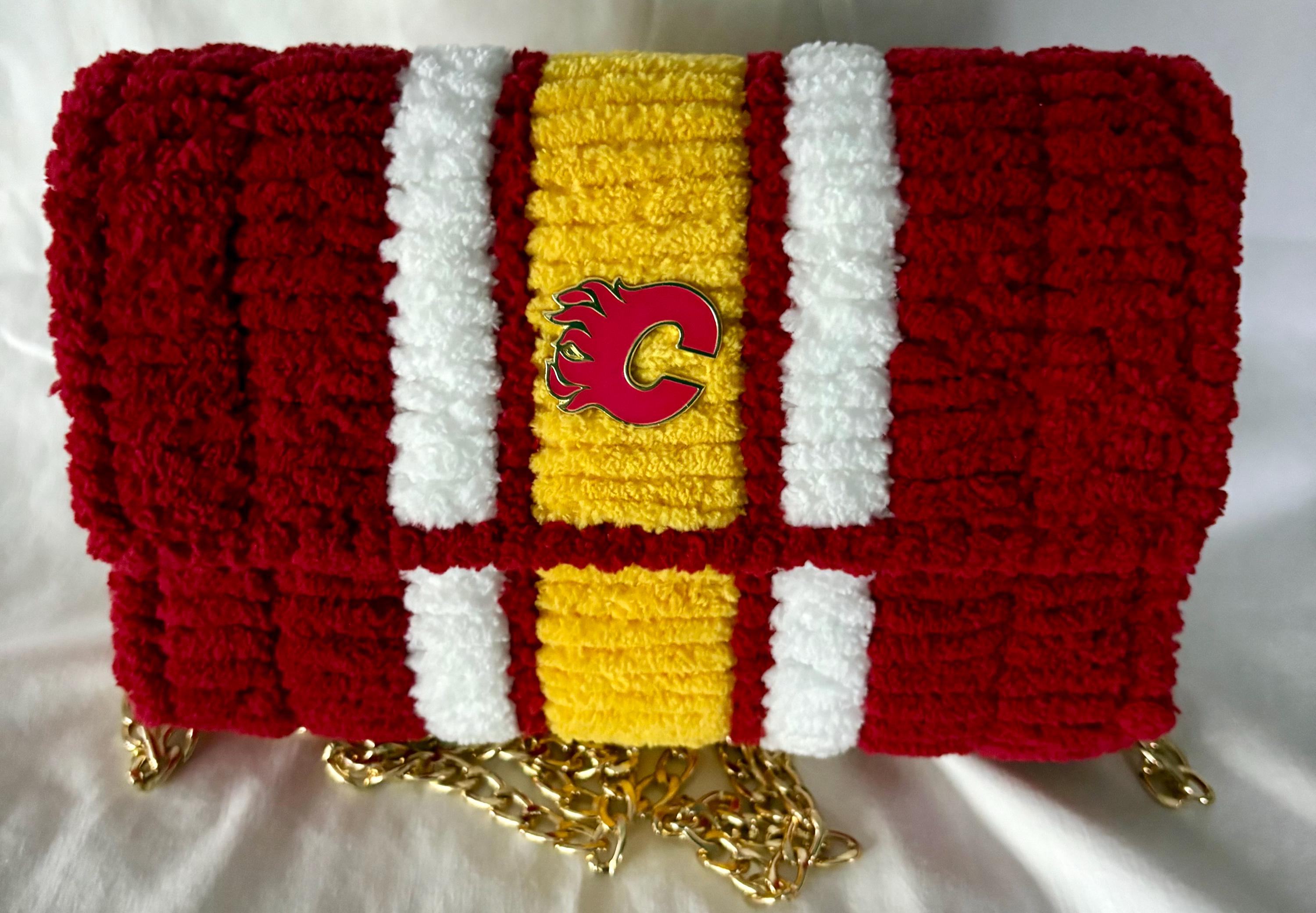Calgary Flames Inspired Crossbody Purse – Handmade Crochet Fan Bag