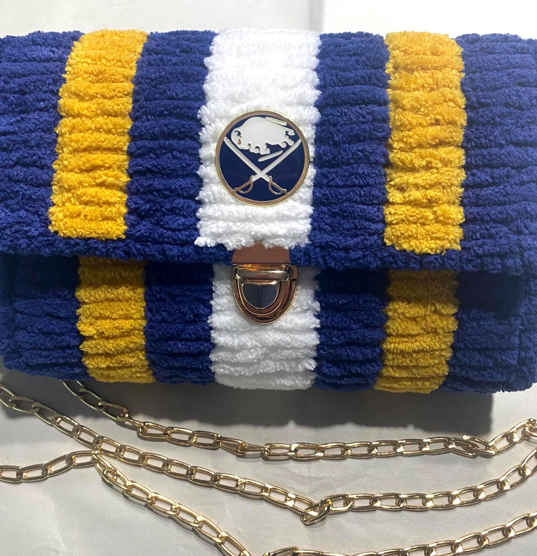Buffalo Sabres Inspired Crossbody Purse – Handmade Crochet Fan Bag