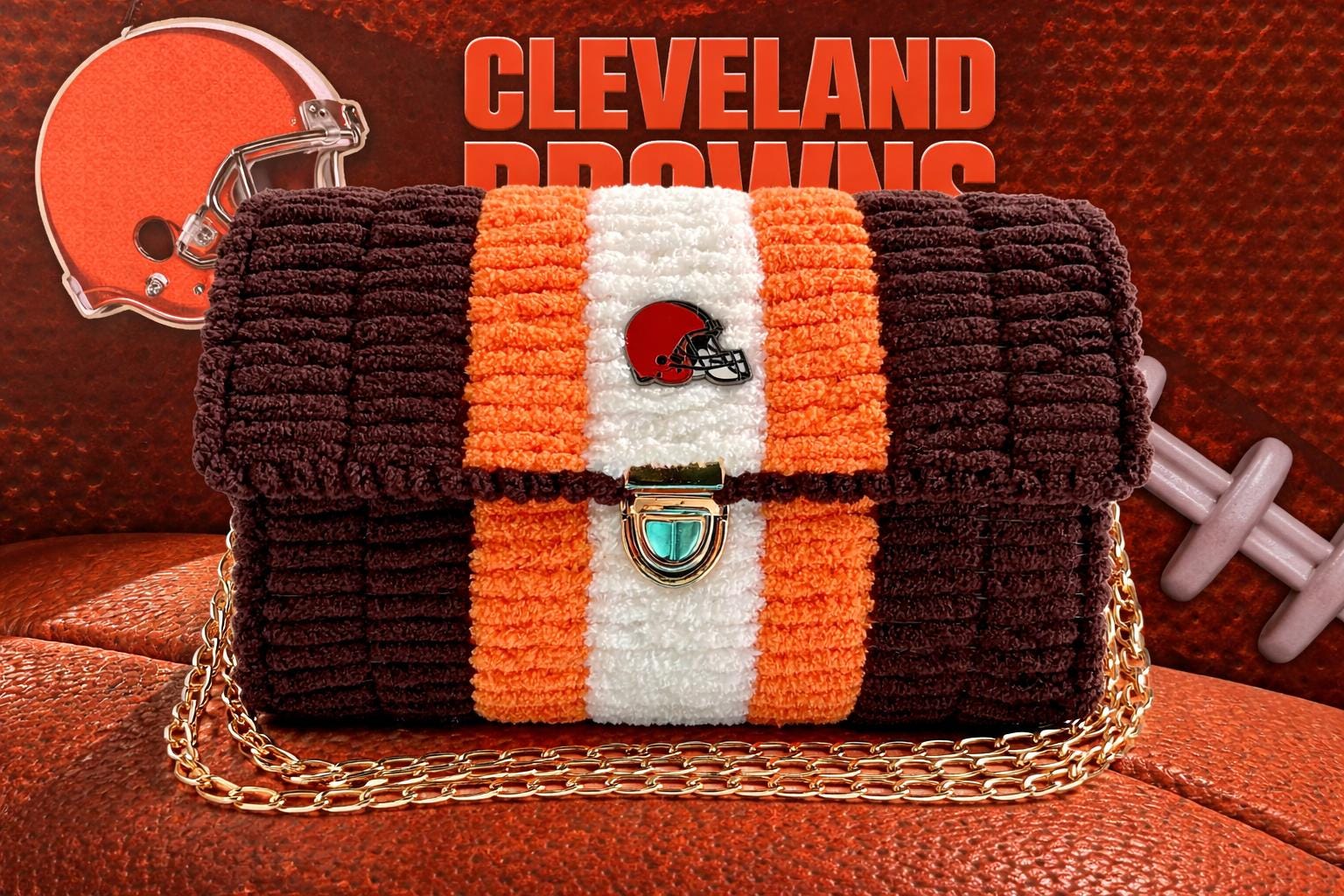 Cleveland Browns Inspired Crossbody Purse – Handmade Chenille Game Day Bag – NFL Fan Gift