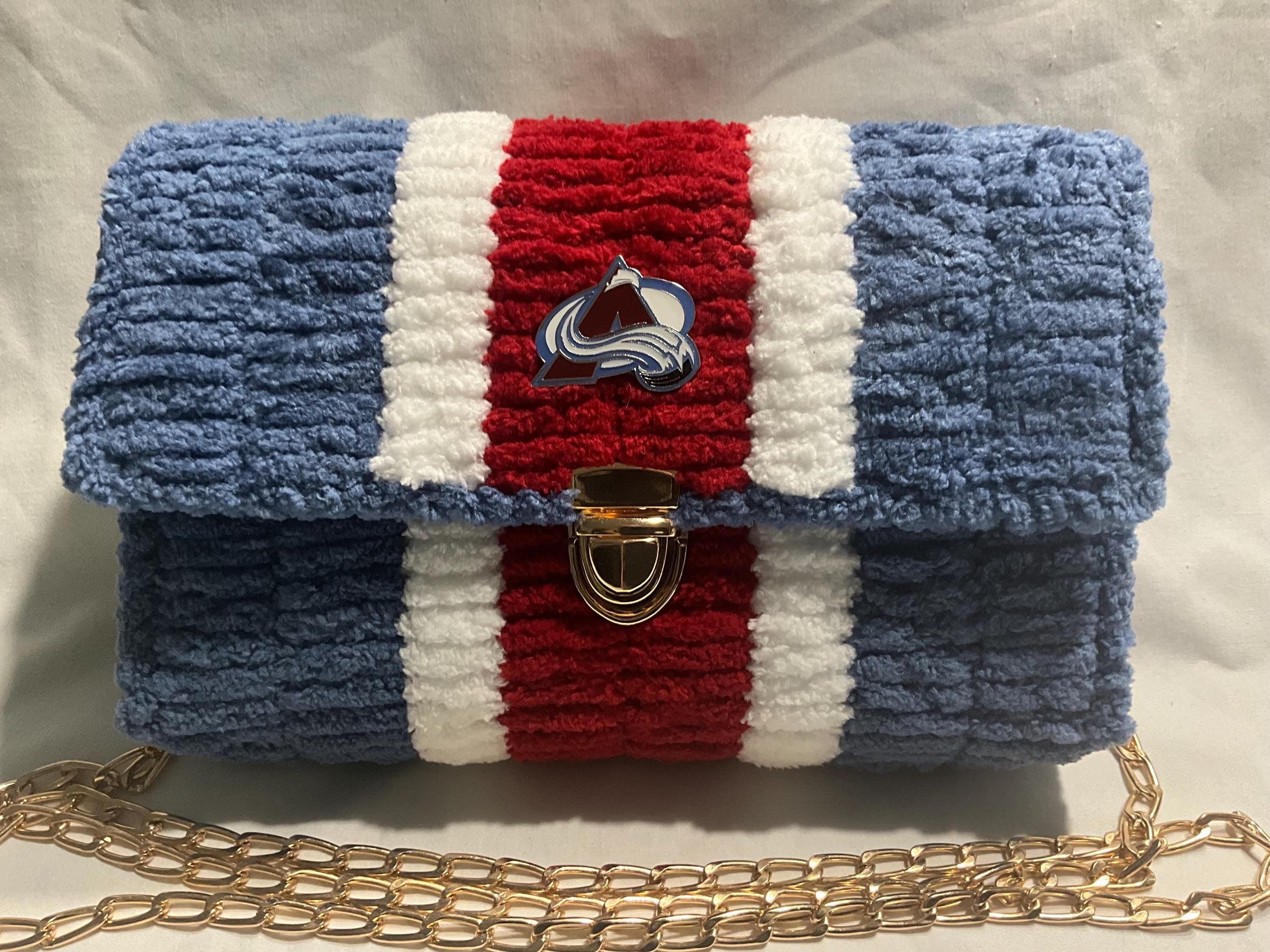 Colorado Avalanche Inspired Crossbody Purse – Handmade Crochet Fan Bag