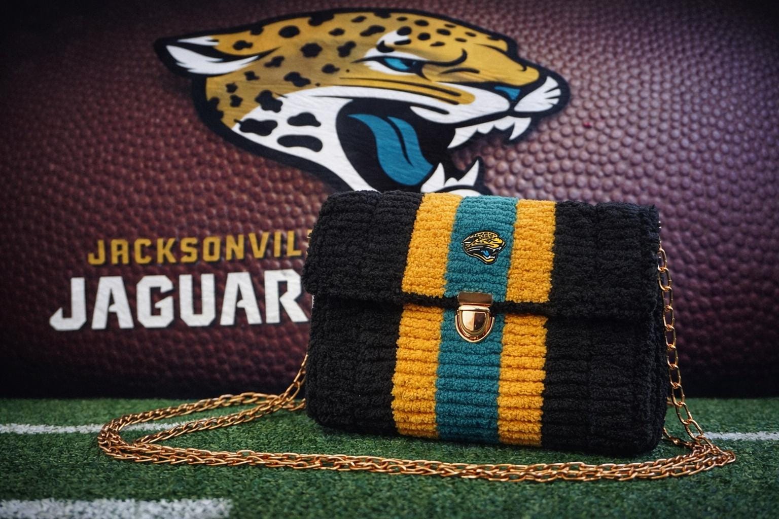 Jacksonville Jaguars Inspired Crossbody Purse – Handmade Chenille Game Day Bag – NFL Fan Gift