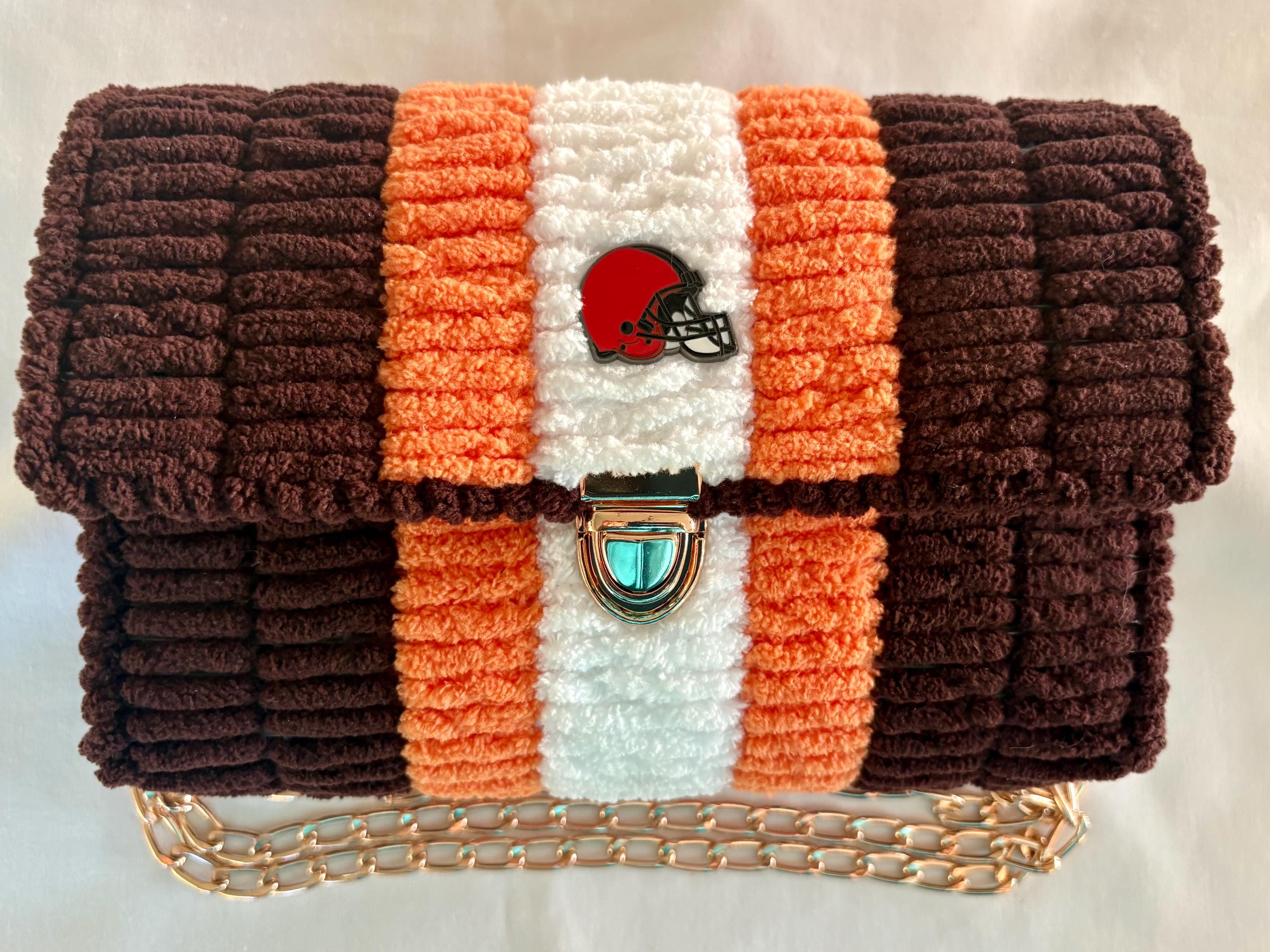 Cleveland Browns Inspired Crossbody Purse – Handmade Chenille Game Day Bag – NFL Fan Gift