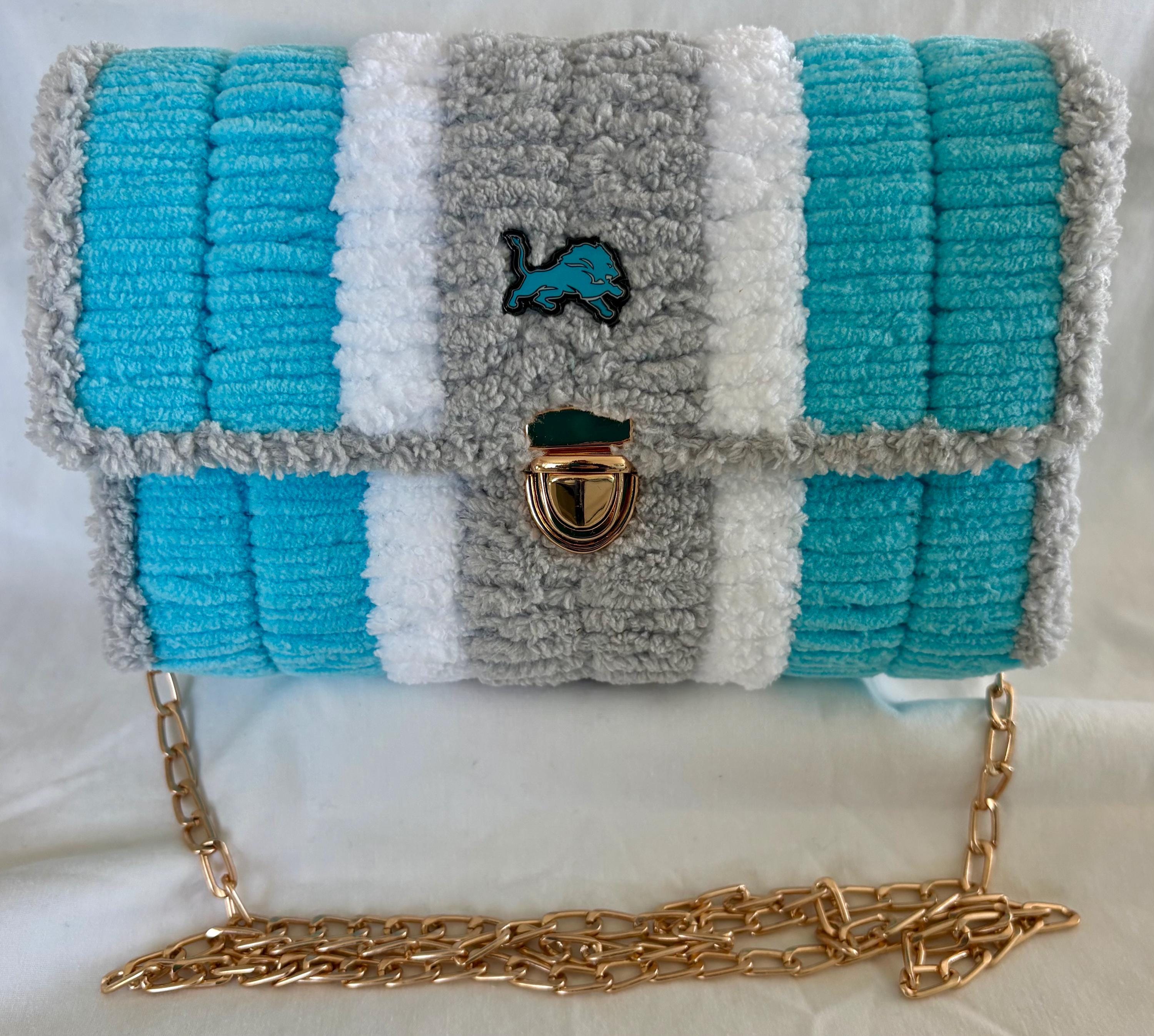 Detroit Lions Inspired Crossbody Purse – Handmade Chenille Game Day Bag – NFL Fan Gift