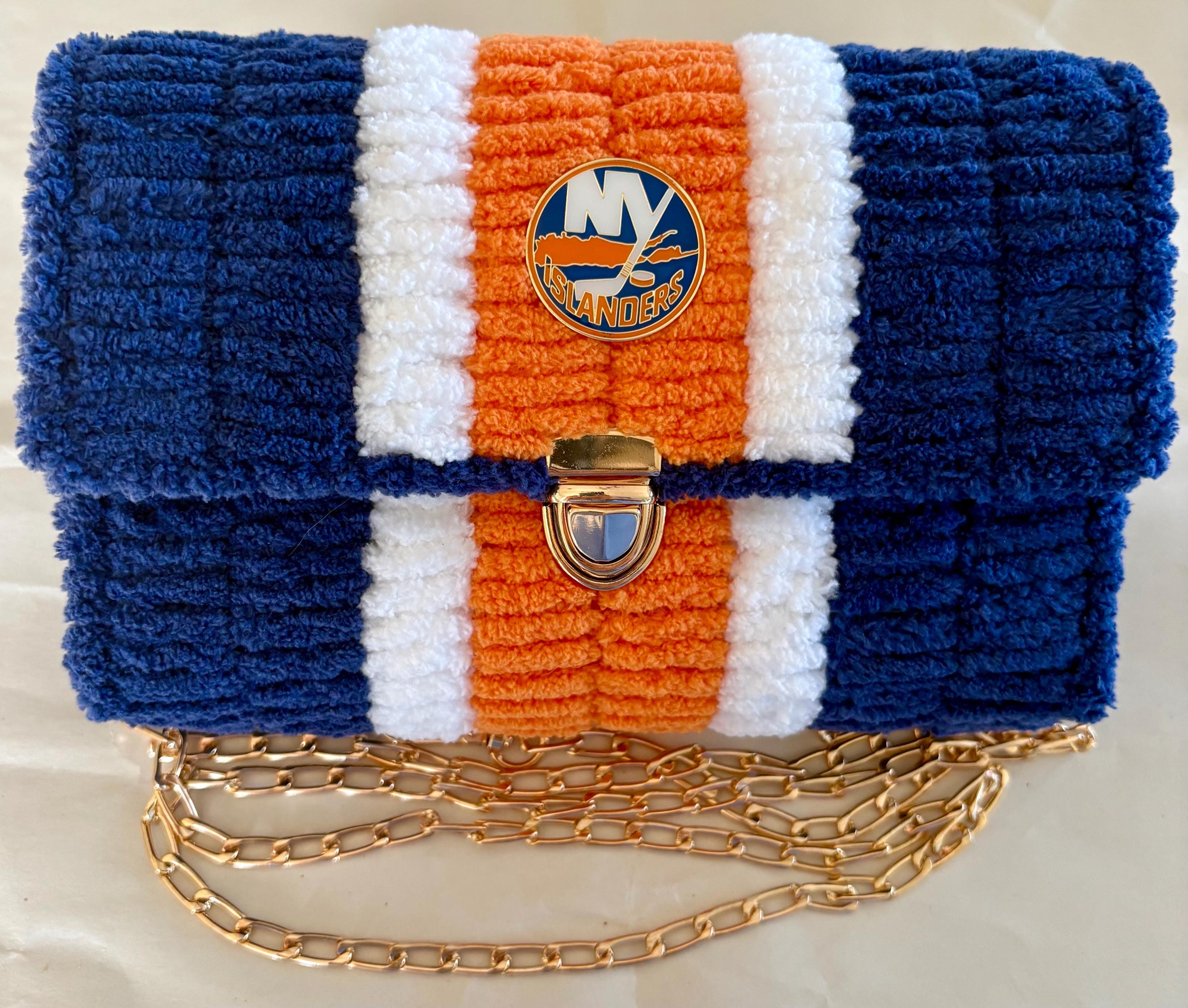 New York Islanders Inspired Crossbody Purse – Handmade Crochet Fan Bag