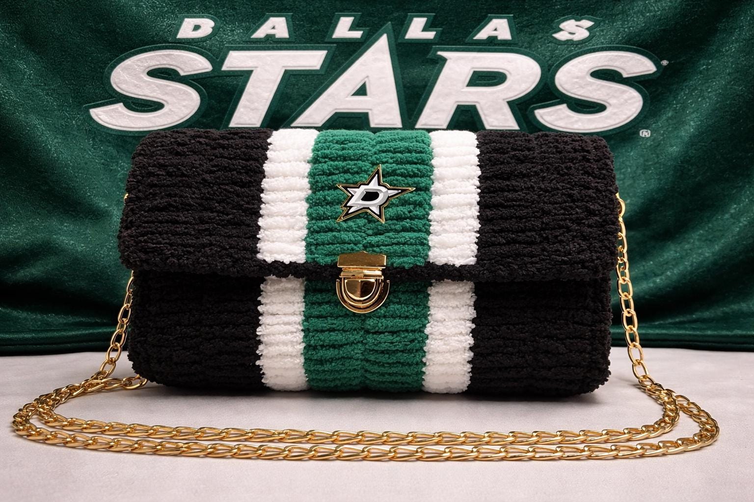 Dallas Stars Inspired Crossbody Purse – Handmade Crochet Fan Bag
