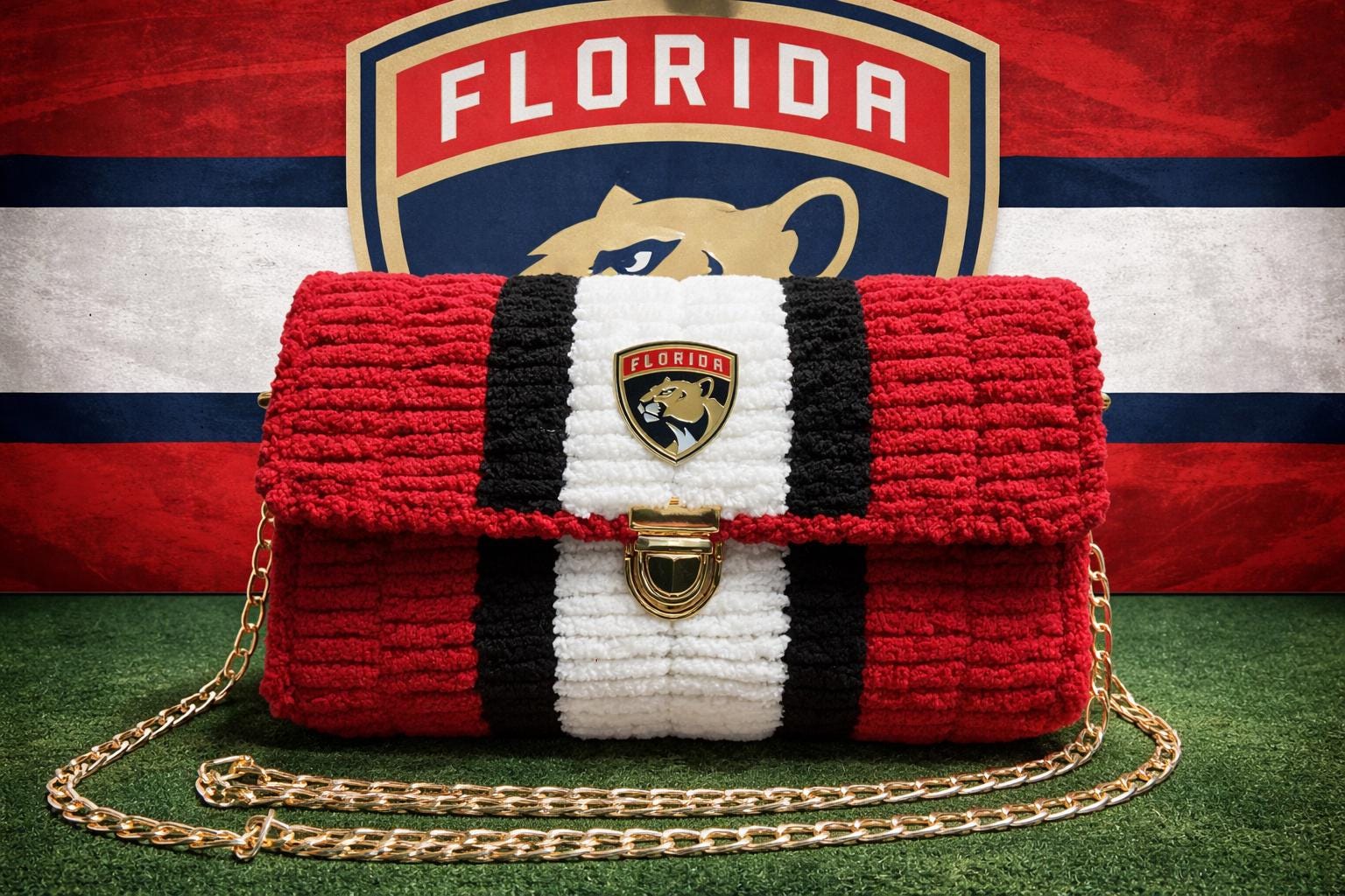 Florida Panthers Inspired Crossbody Purse – Handmade Crochet Fan Bag