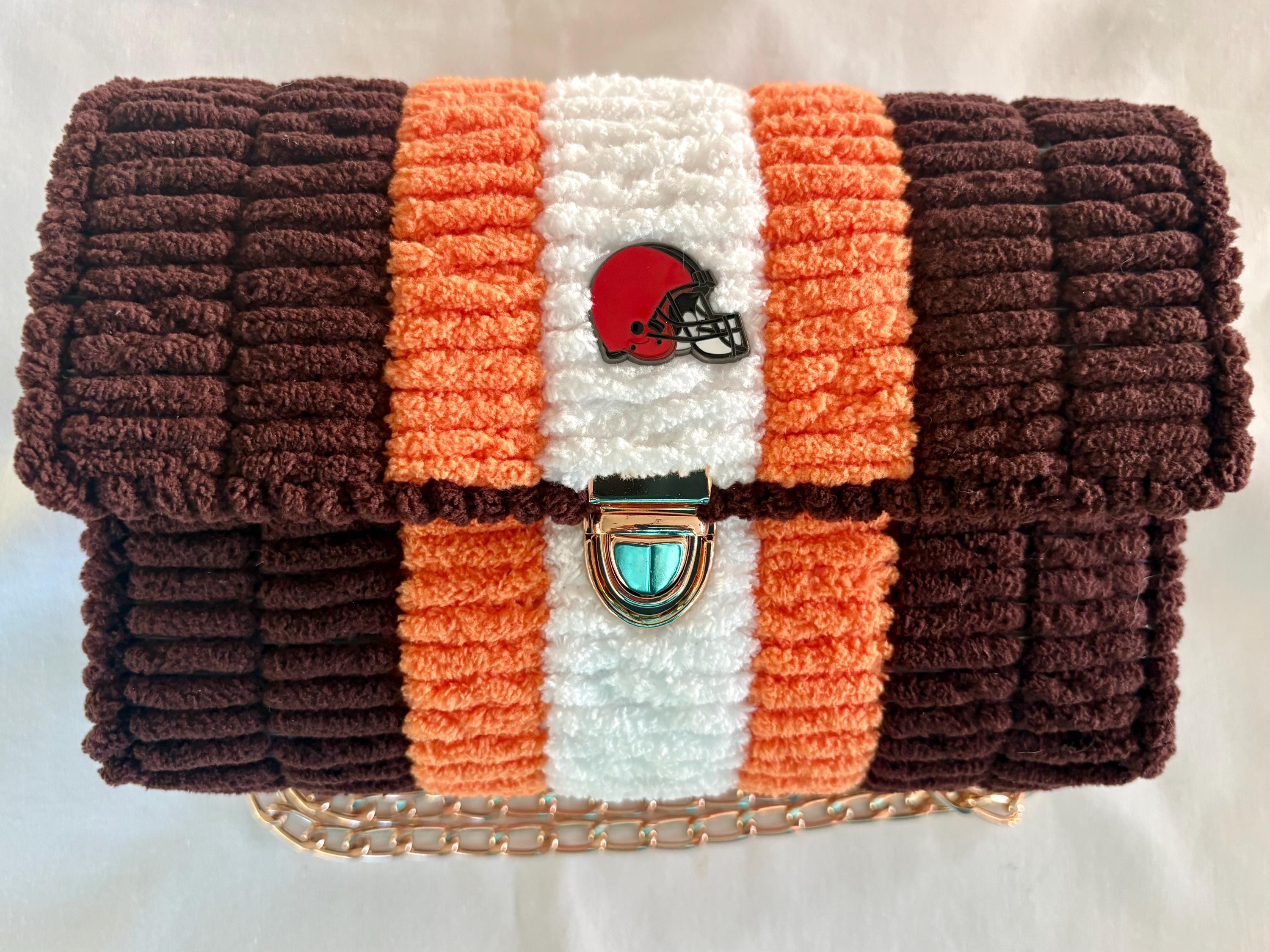 Cleveland Browns Inspired Crossbody Purse – Handmade Chenille Game Day Bag – NFL Fan Gift