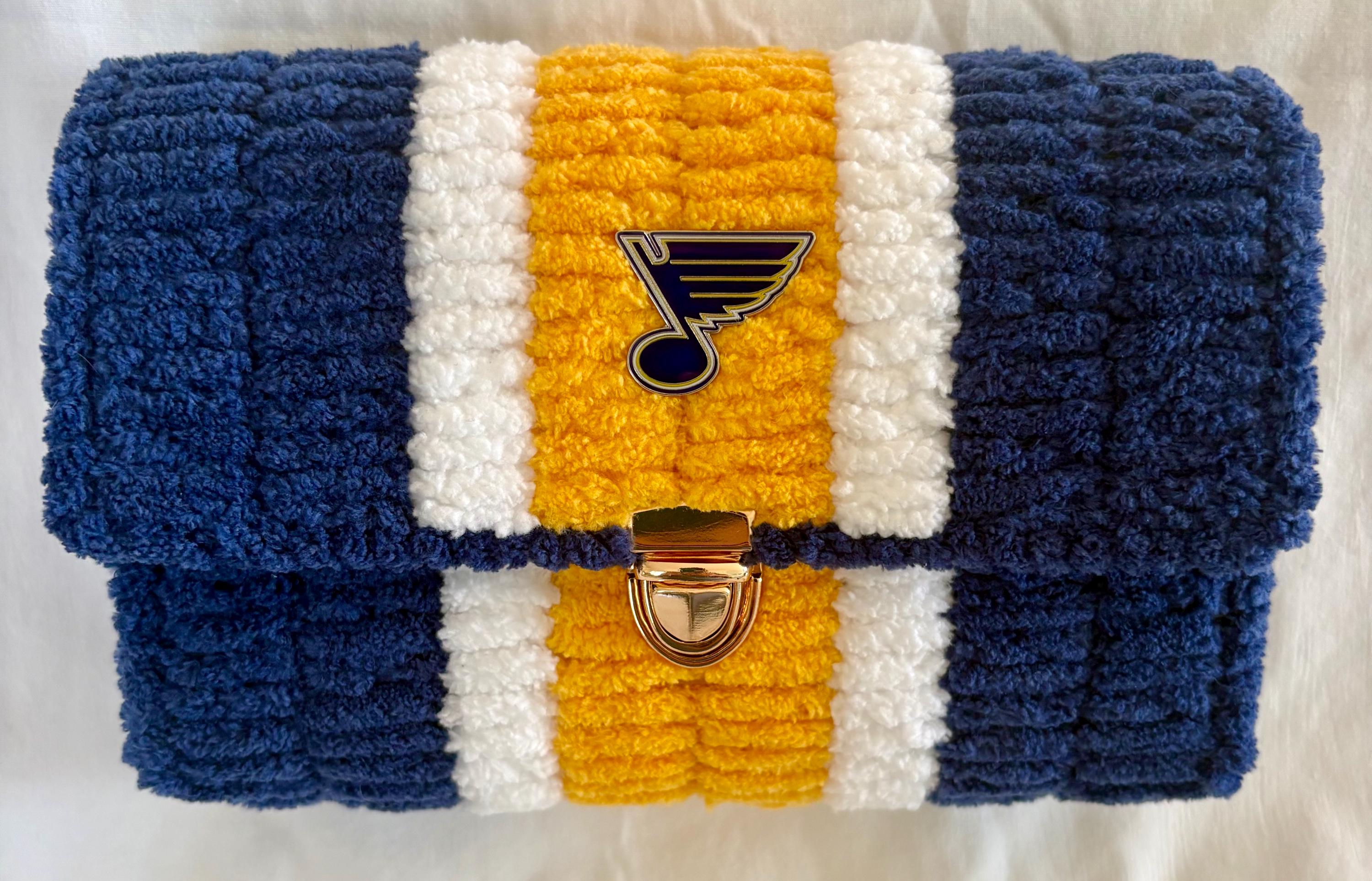 St. Louis Blues Inspired Crossbody Purse – Handmade Crochet Fan Bag