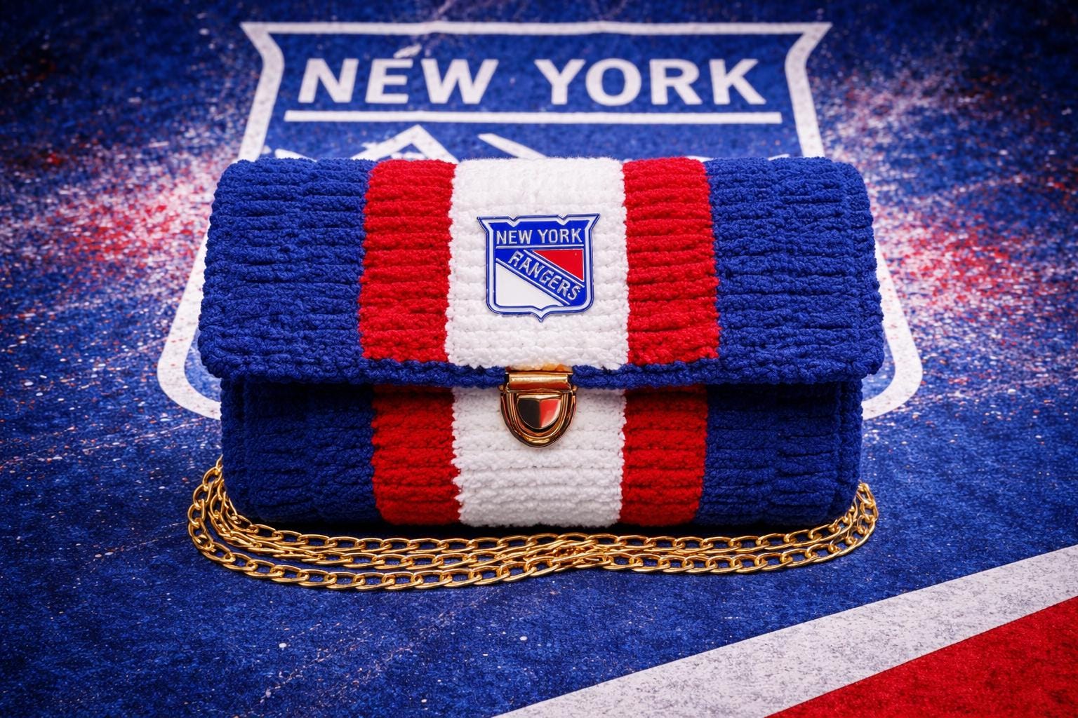 New York Rangers Inspired Crossbody Purse – Handmade Crochet Fan Bag