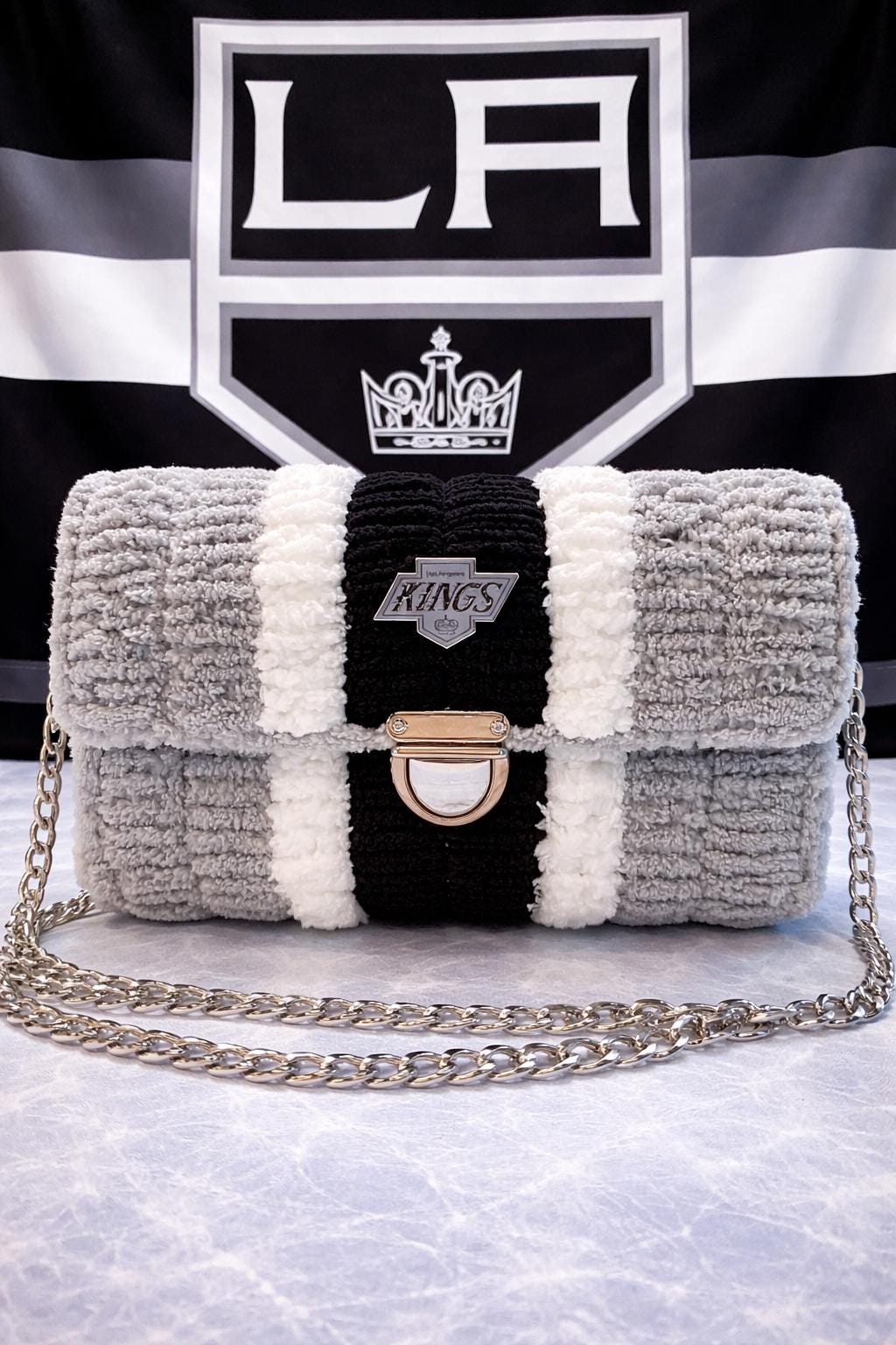 Los Angeles Kings Inspired Crossbody Purse – Handmade Crochet Fan Bag