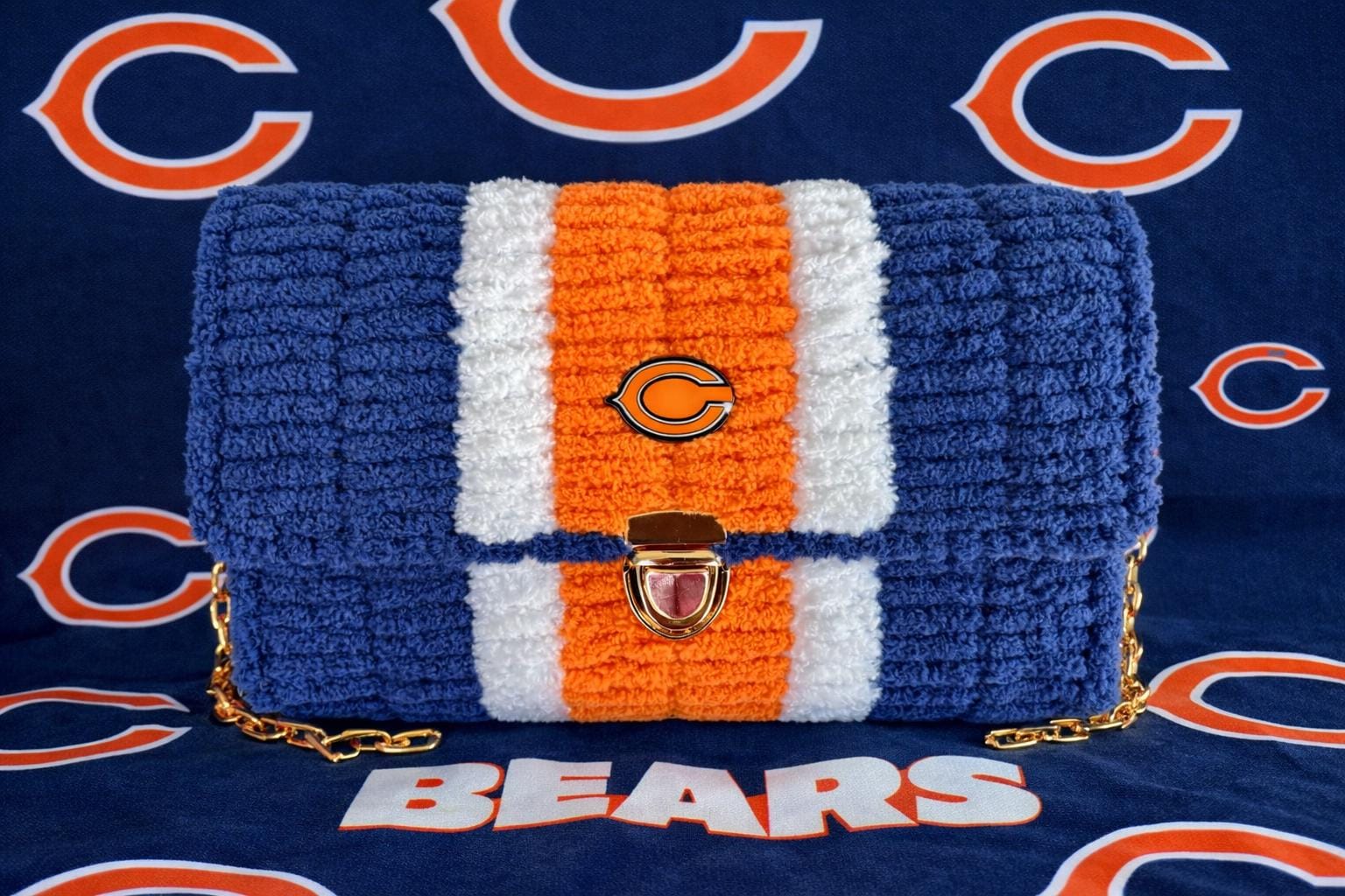 Chicago Bears Inspired Crossbody Purse – Handmade Chenille Game Day Bag – NFL Fan Gift