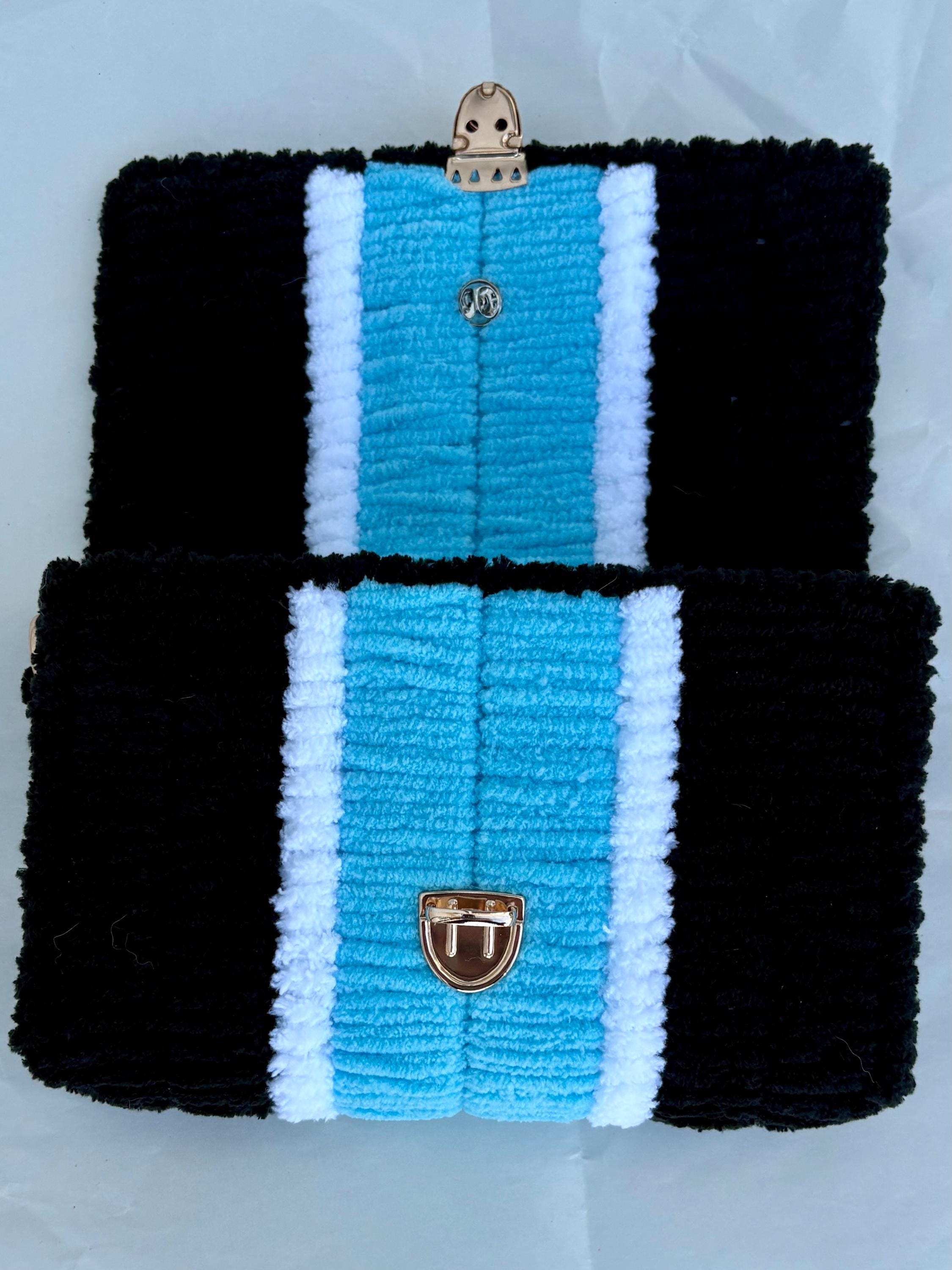 Carolina Panthers Inspired Crossbody Purse – Handmade Chenille Game Day Bag – NFL Fan Gift