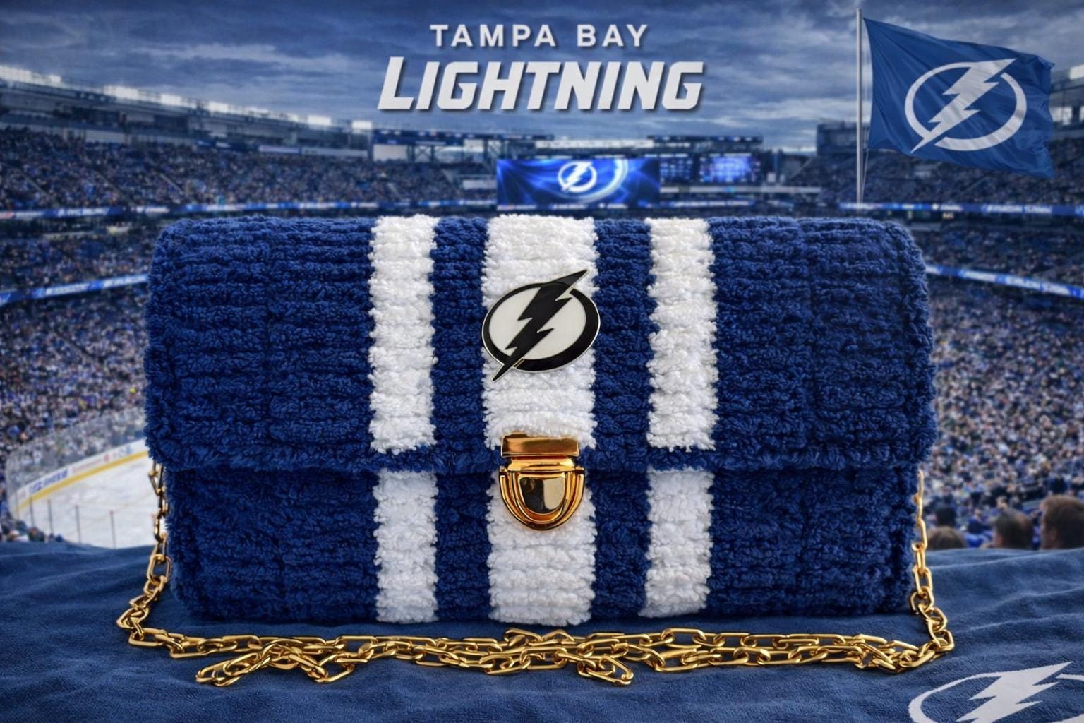 Tampa Bay Lightning Inspired Crossbody Purse – Handmade Crochet Fan Bag
