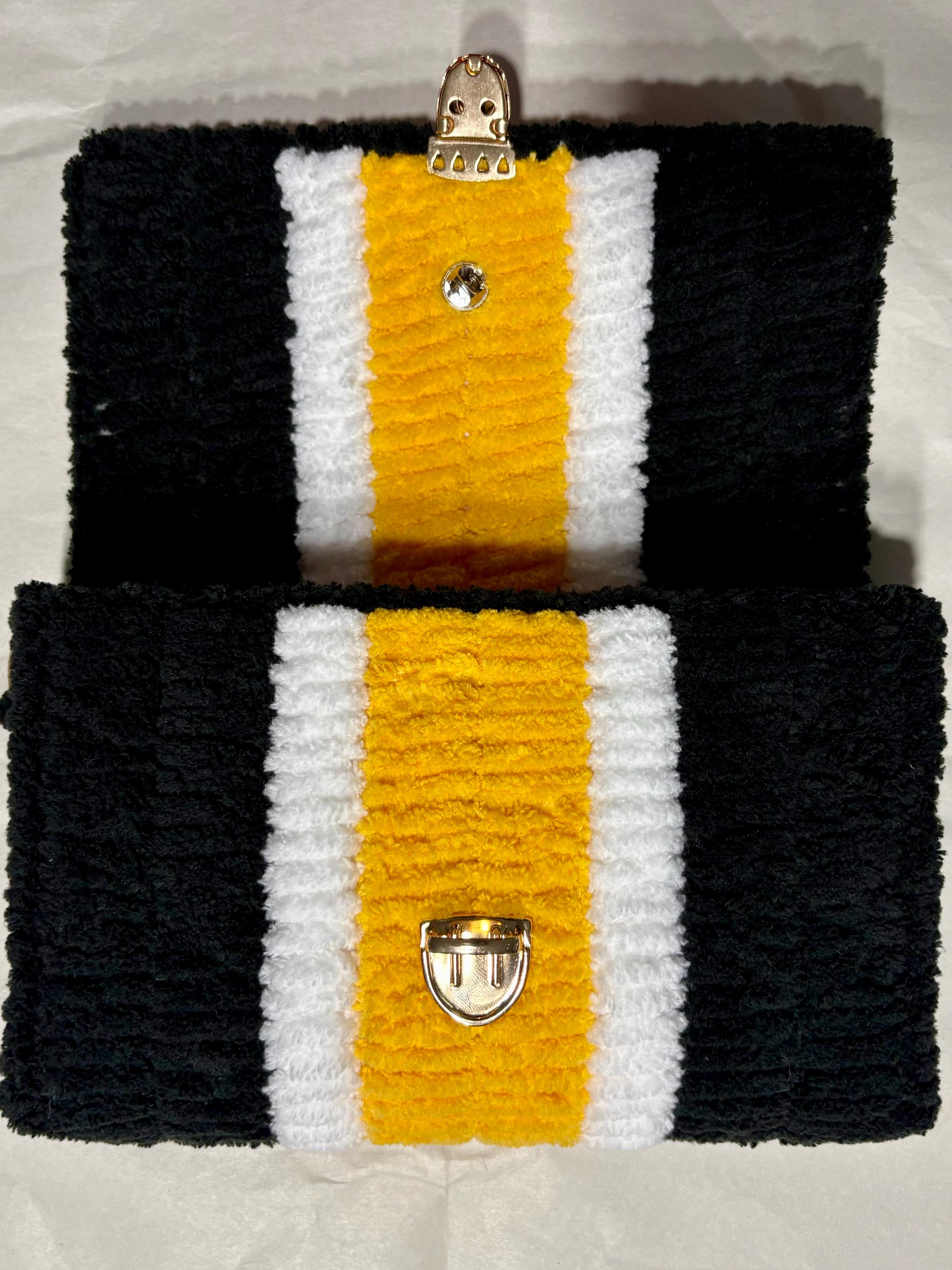 Pittsburgh Penguins Inspired Crossbody Purse – Handmade Crochet Fan Bag