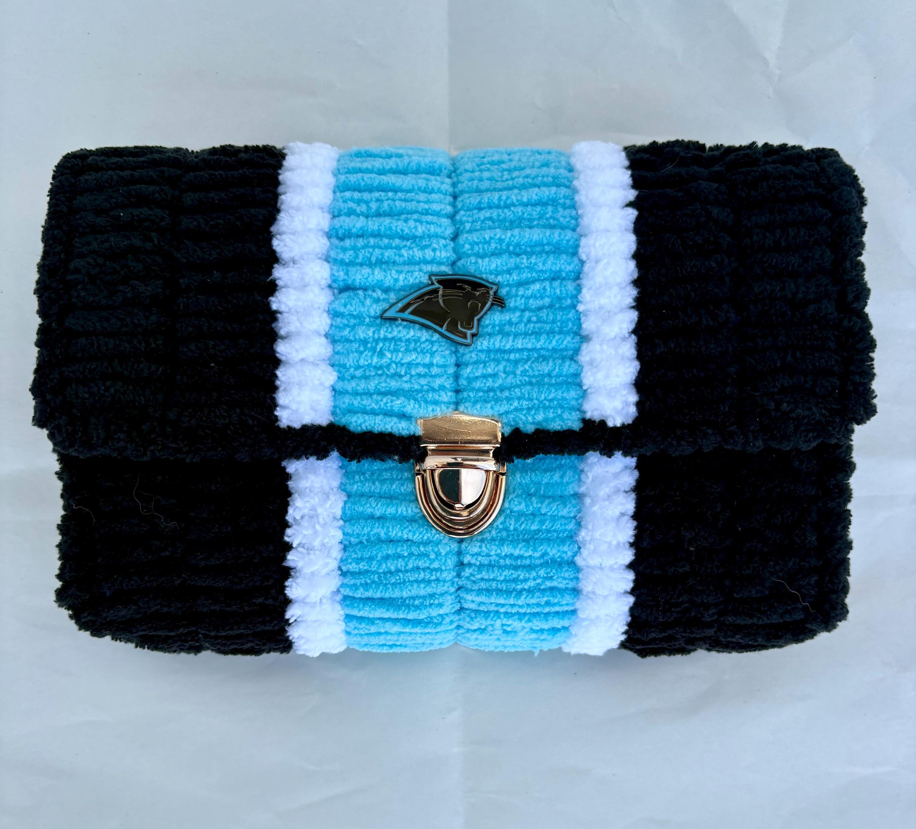 Carolina Panthers Inspired Crossbody Purse – Handmade Chenille Game Day Bag – NFL Fan Gift