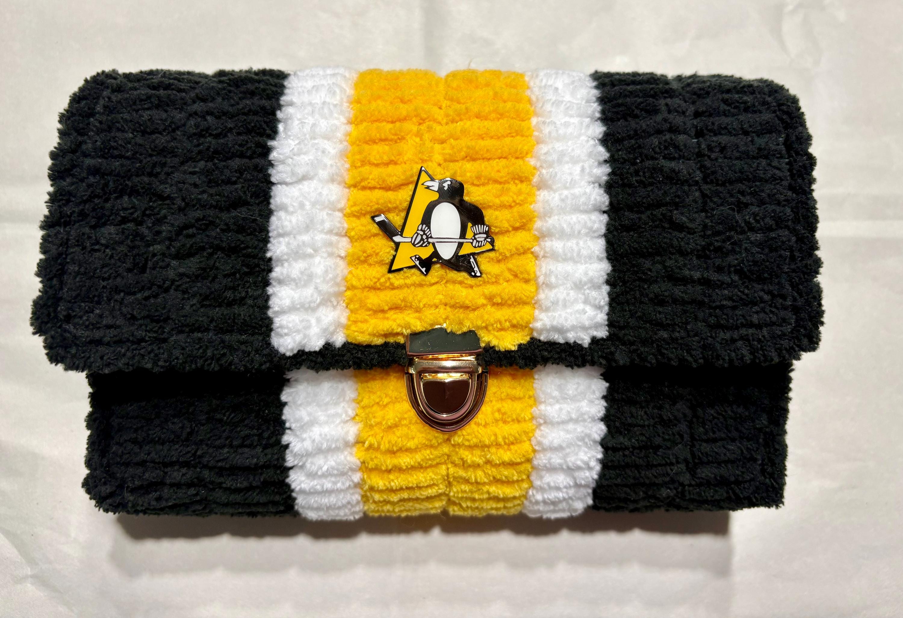 Pittsburgh Penguins Inspired Crossbody Purse – Handmade Crochet Fan Bag