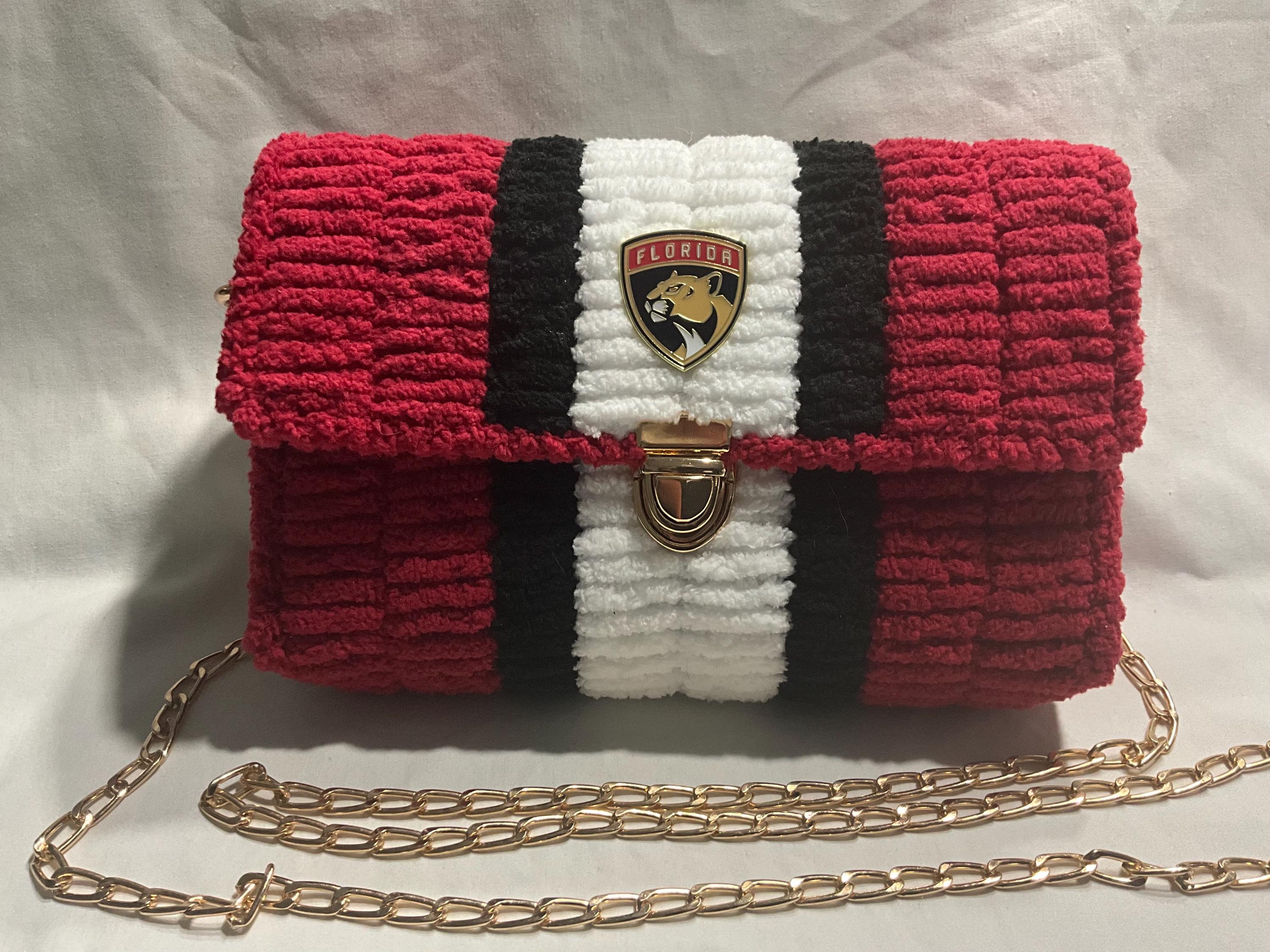 Florida Panthers Inspired Crossbody Purse – Handmade Crochet Fan Bag