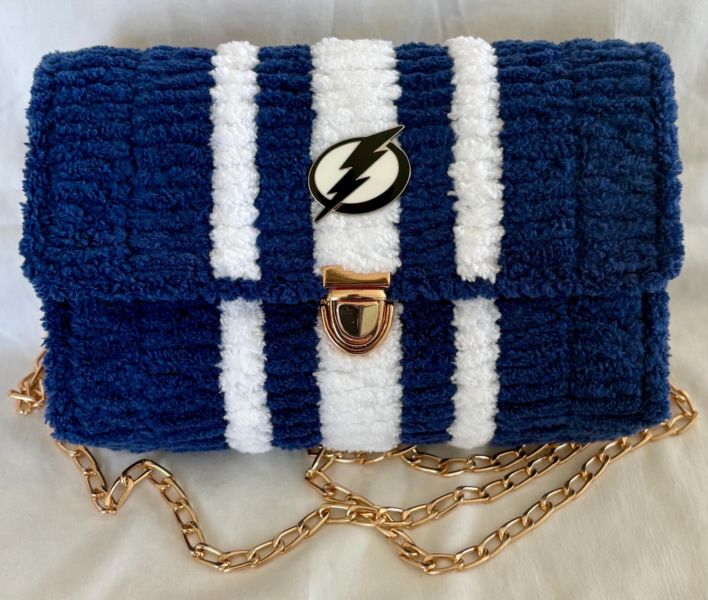 Tampa Bay Lightning Inspired Crossbody Purse – Handmade Crochet Fan Bag