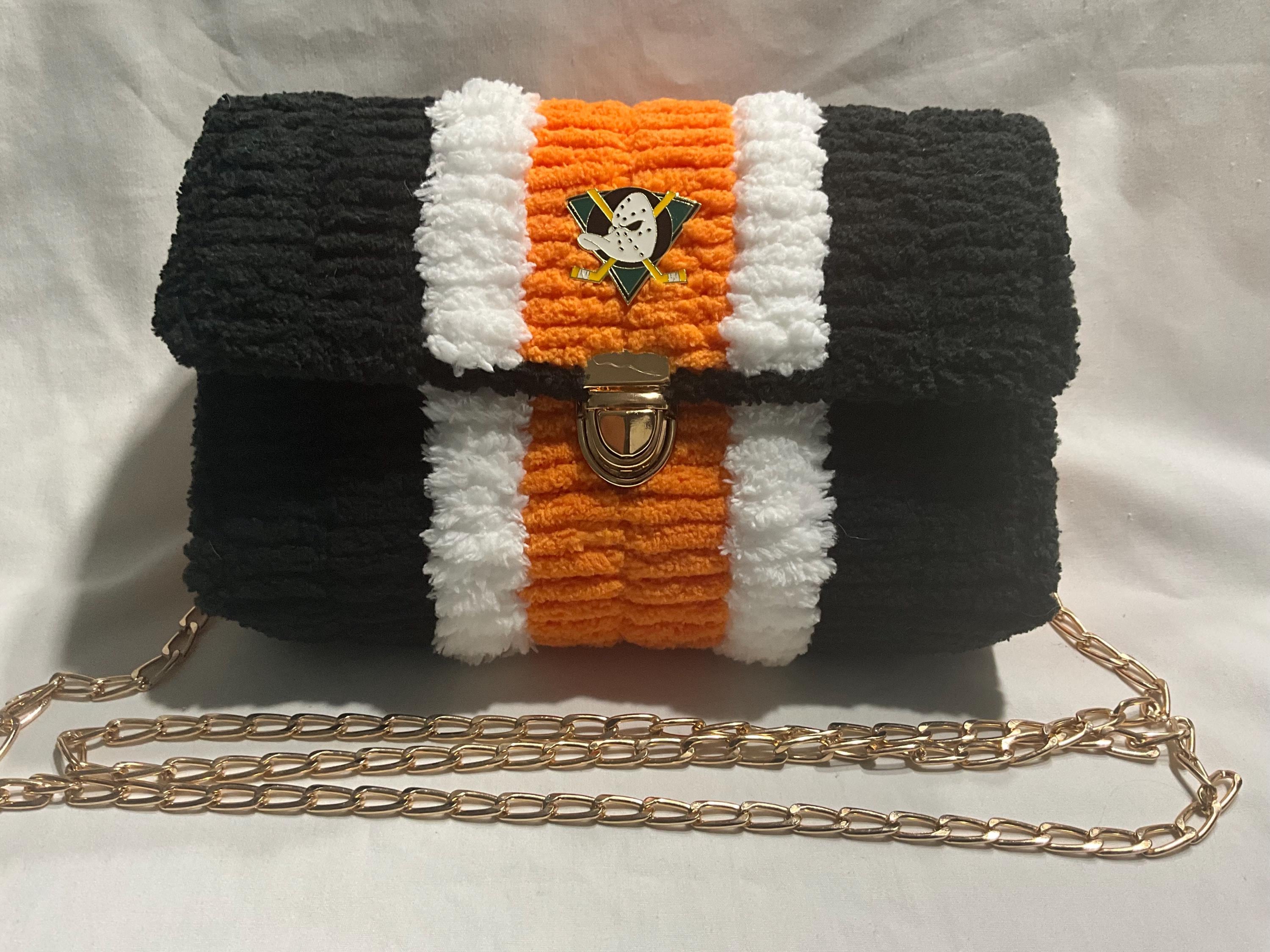 Anaheim Ducks Inspired Crossbody Purse – Handmade Crochet Fan Bag