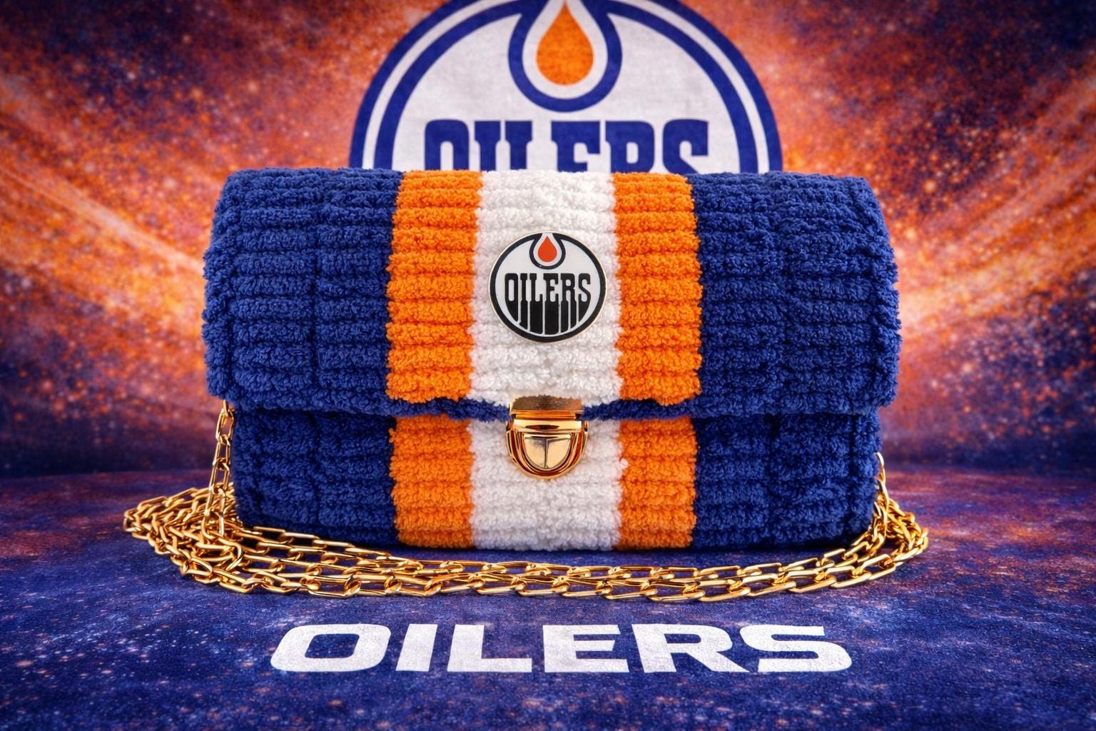 Edmonton Oilers Inspired Crossbody Purse – Handmade Crochet Fan Bag