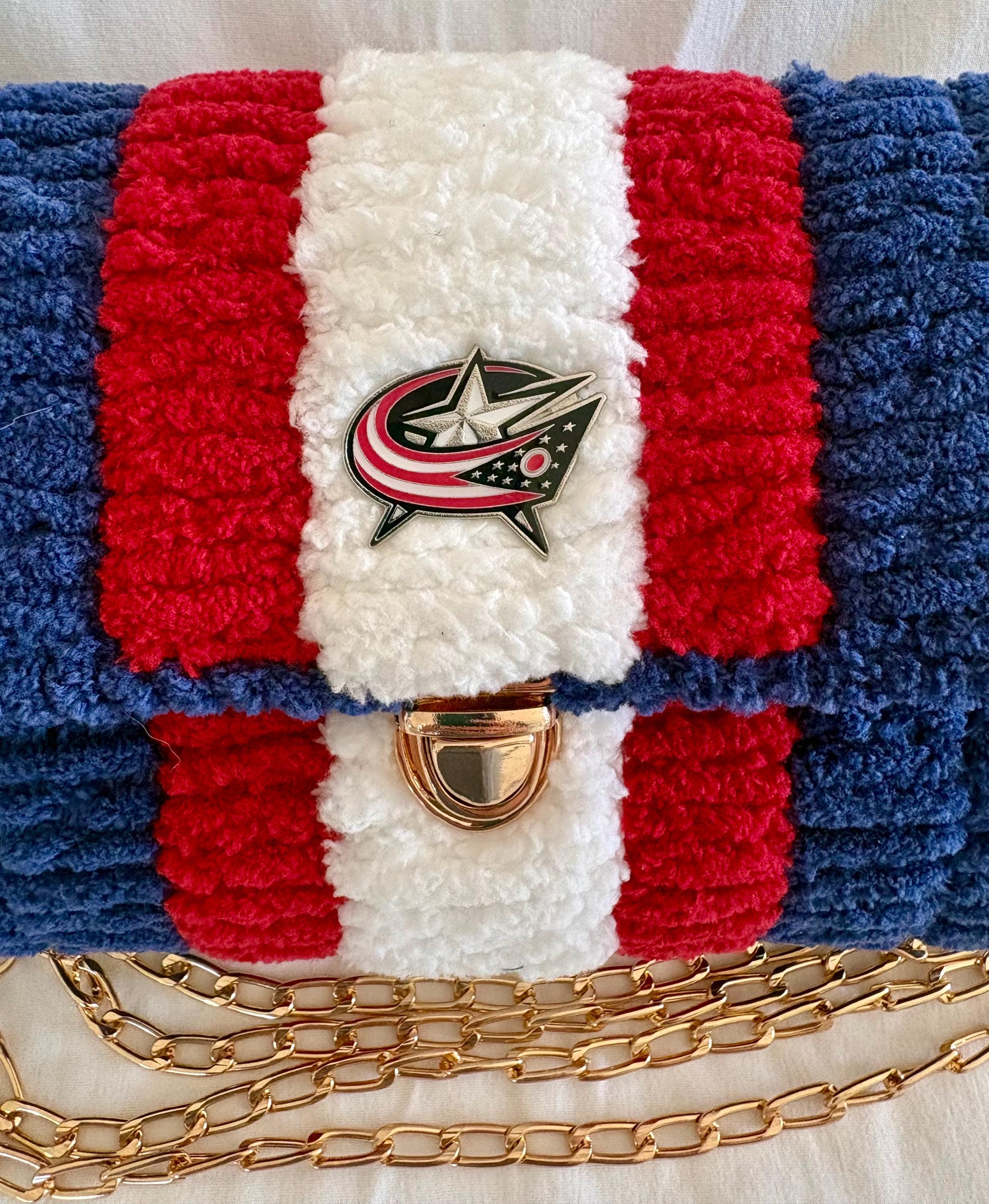 Columbus Blue Jackets Inspired Crossbody Purse – Handmade Crochet Fan Bag
