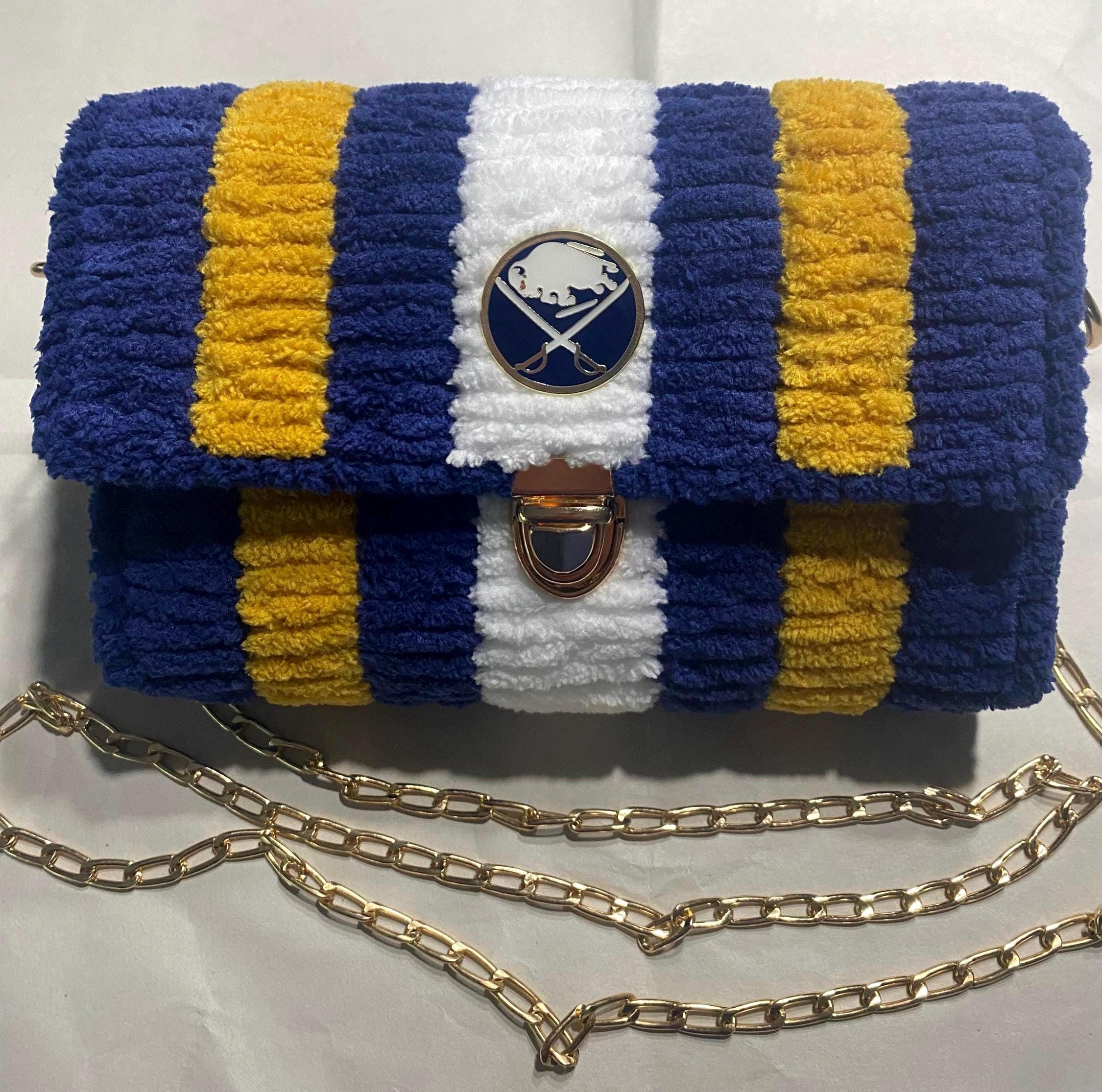 Buffalo Sabres Inspired Crossbody Purse – Handmade Crochet Fan Bag