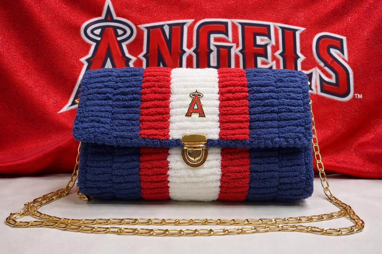 Los Angeles Angels Inspired Crossbody Purse – Handmade Crochet Fan Bag