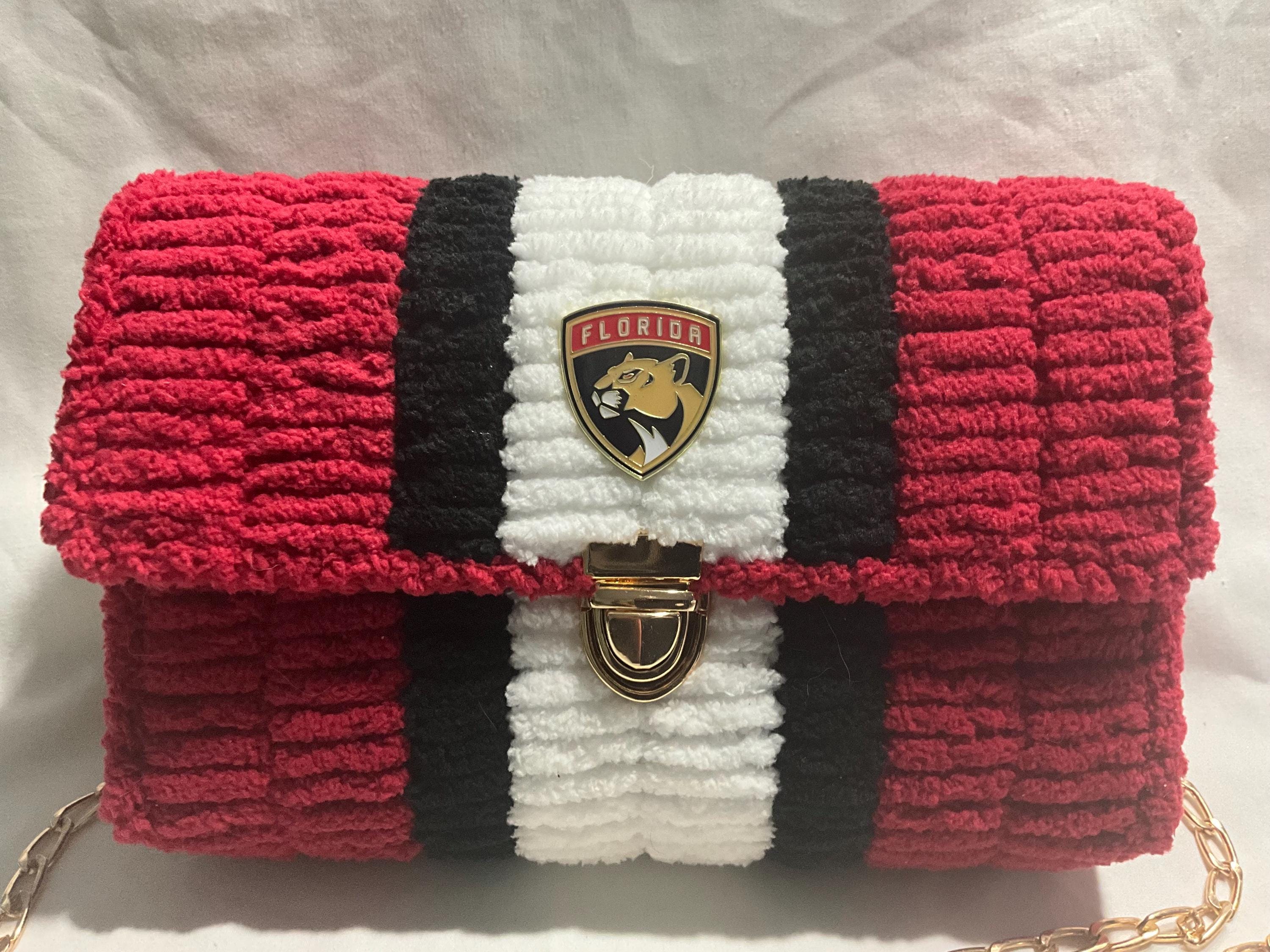 Florida Panthers Inspired Crossbody Purse – Handmade Crochet Fan Bag