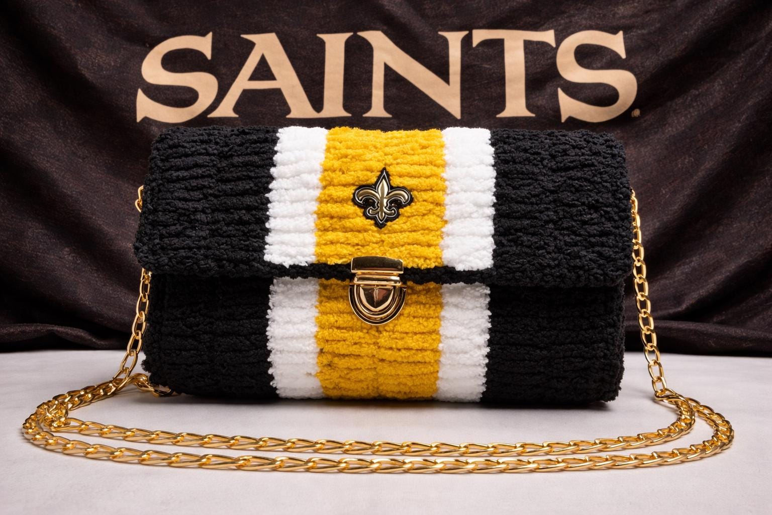 New Orleans Saints Inspired Crossbody Purse – Handmade Chenille Game Day Bag – NFL Fan Gift