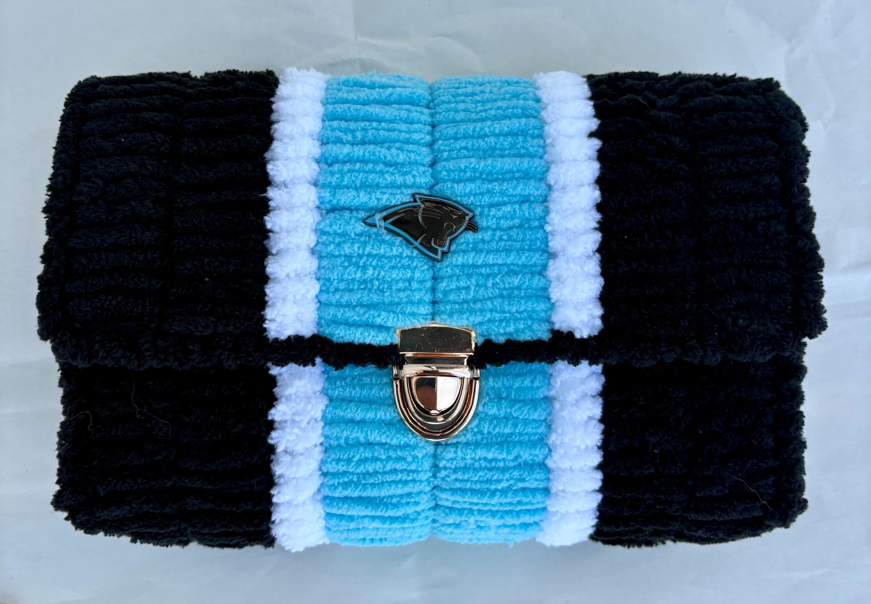 Carolina Panthers Inspired Crossbody Purse – Handmade Chenille Game Day Bag – NFL Fan Gift