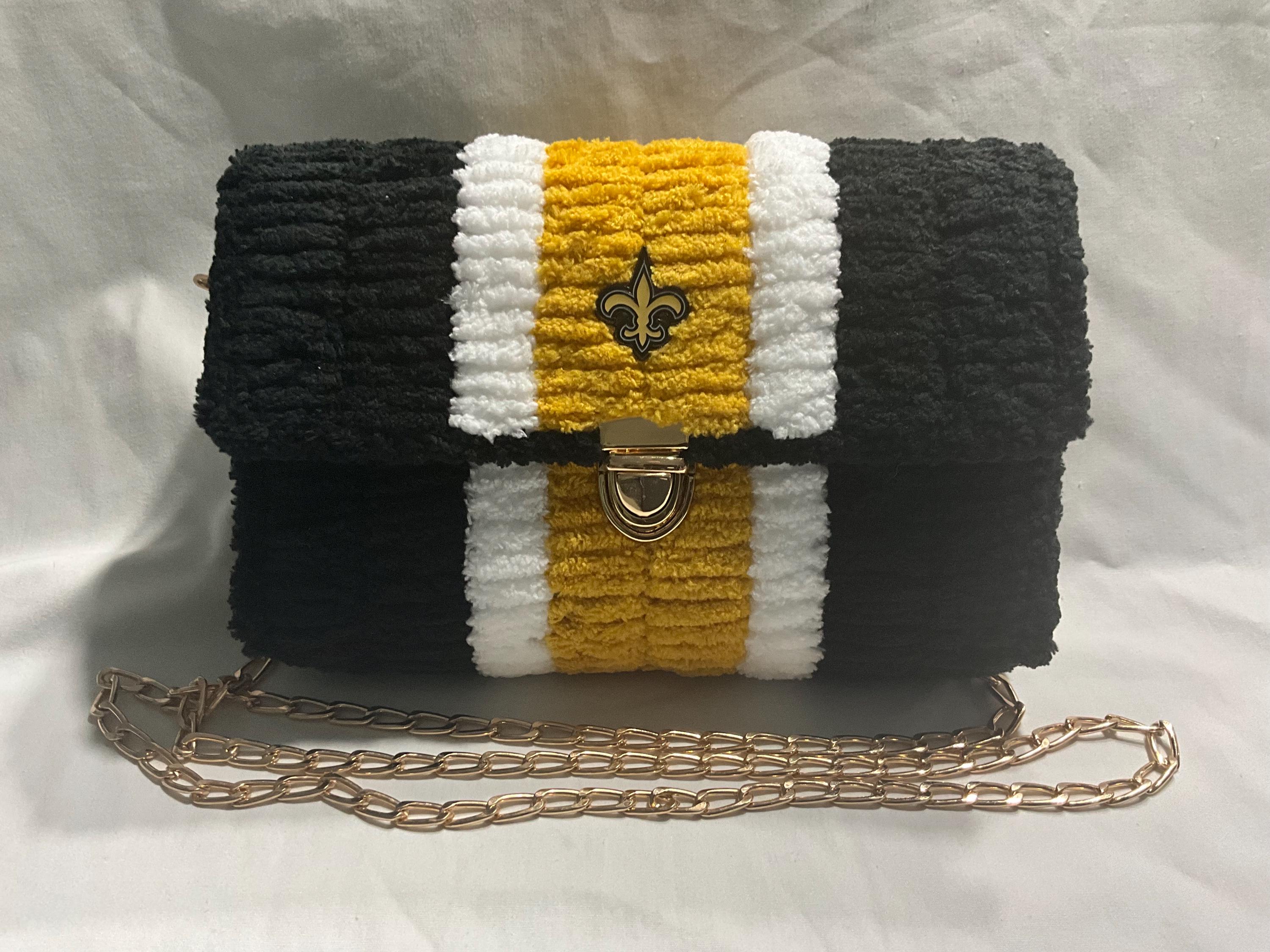New Orleans Saints Inspired Crossbody Purse – Handmade Chenille Game Day Bag – NFL Fan Gift