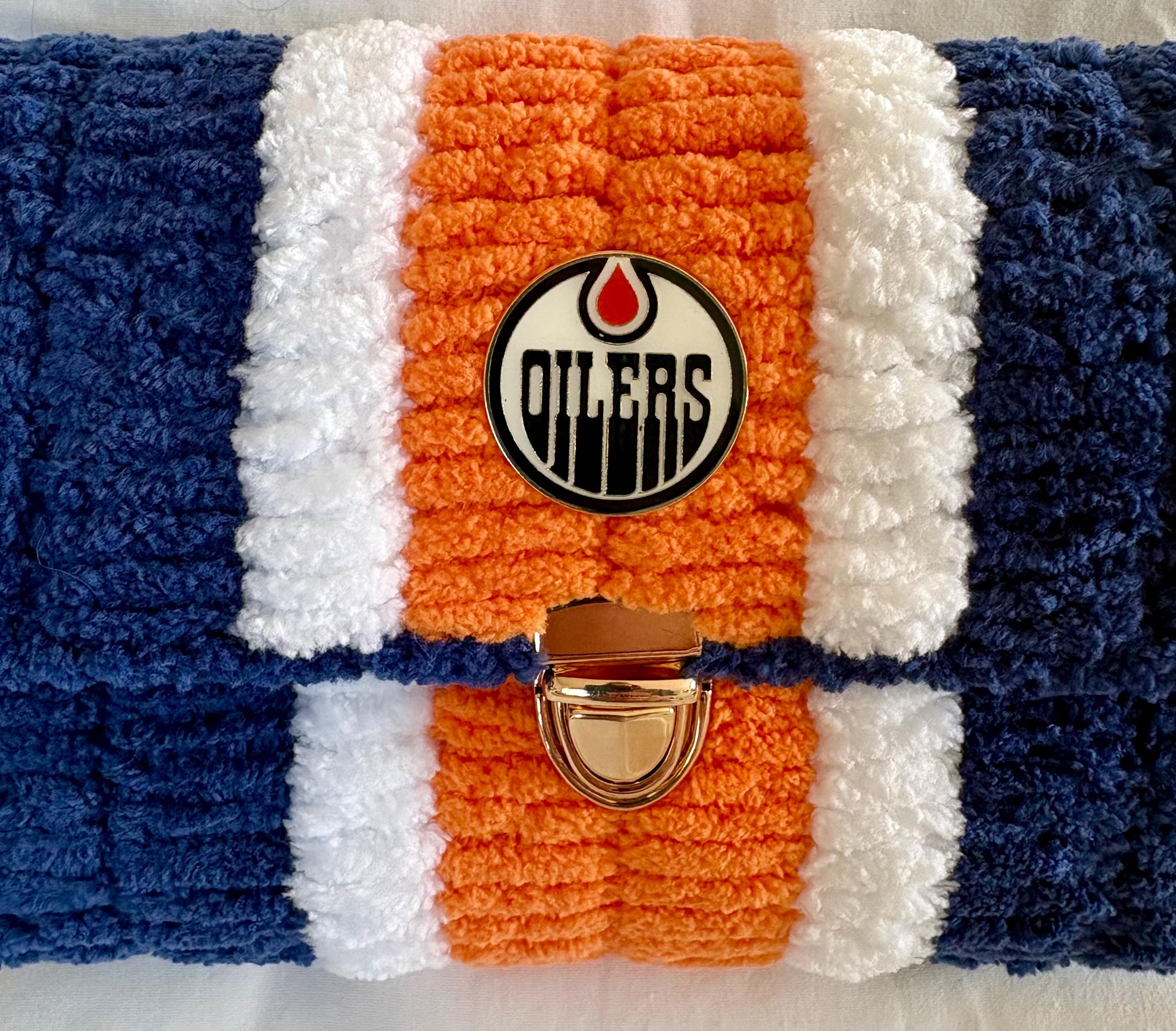 Edmonton Oilers Inspired Crossbody Purse – Handmade Crochet Fan Bag