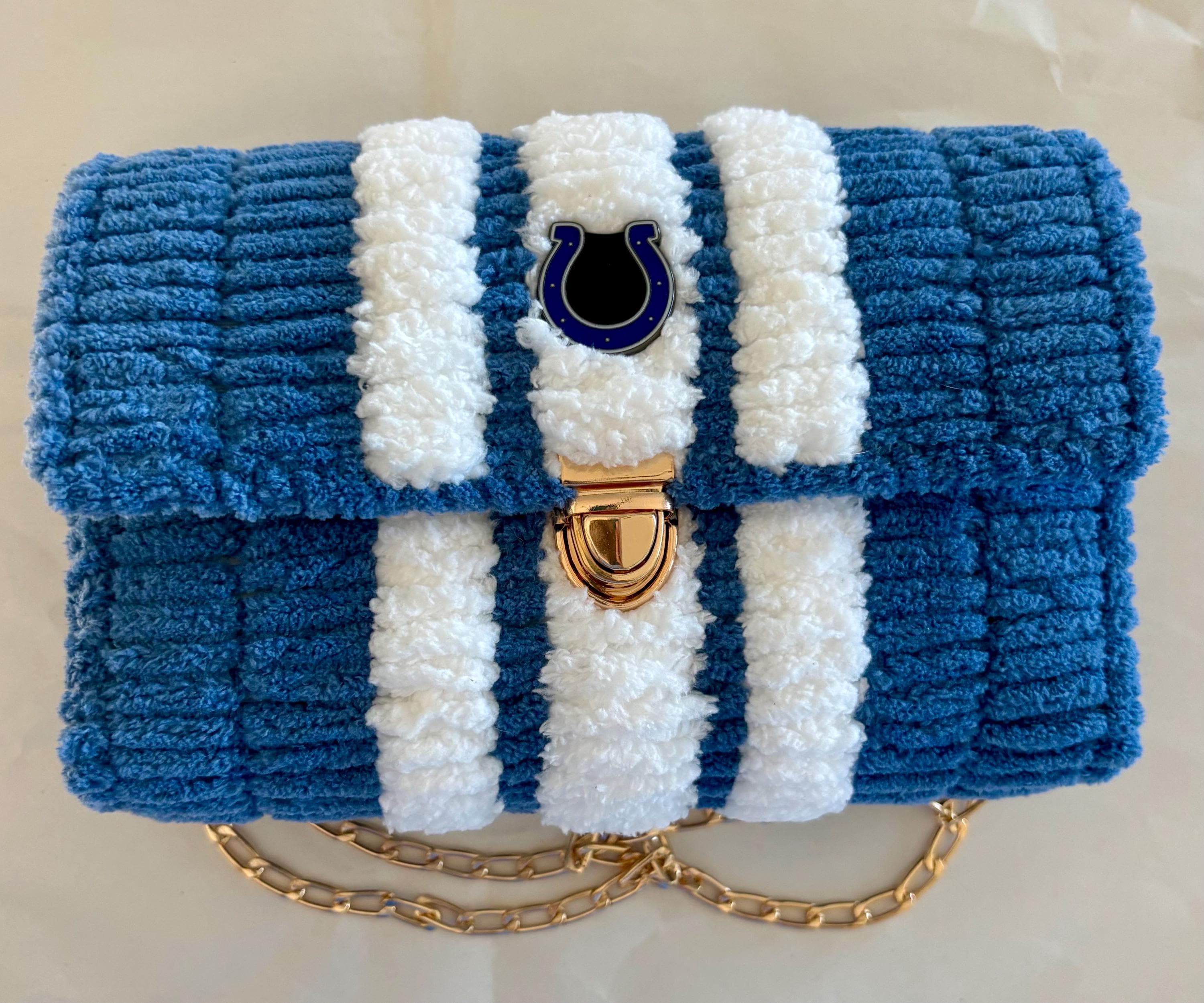 Indianapolis Colts Inspired Crossbody Purse – Handmade Chenille Game Day Bag – NFL Fan Gift