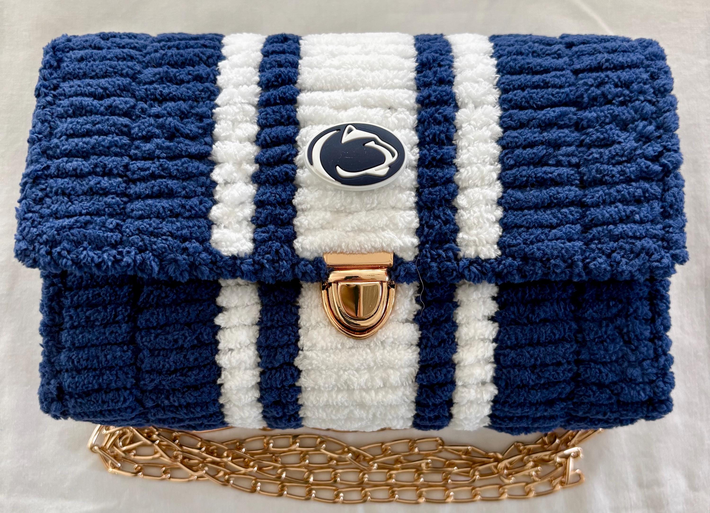 Penn State Nittany Lions Handmade  Crossbody Purse – Blue & White with Paw Print Charm