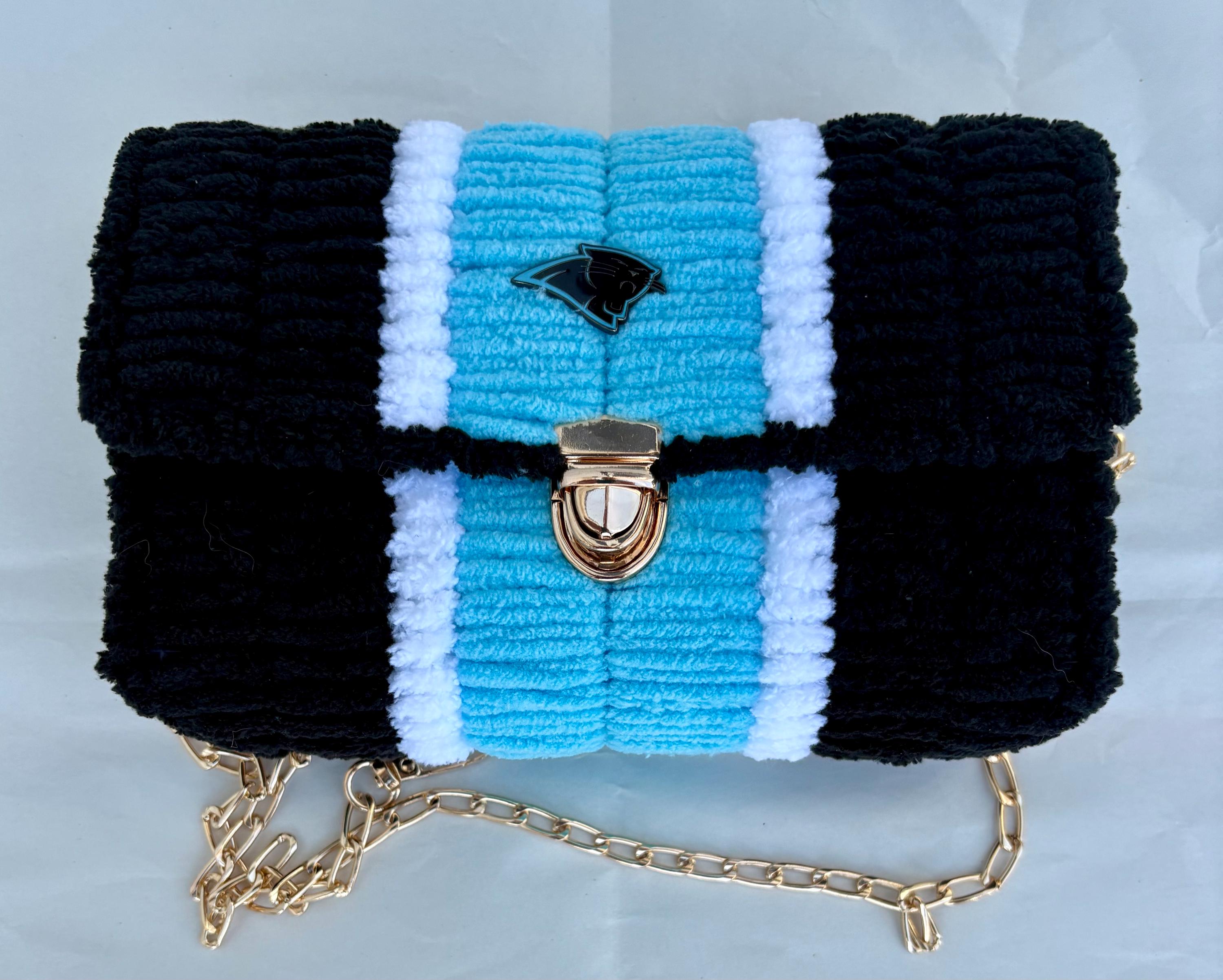 Carolina Panthers Inspired Crossbody Purse – Handmade Chenille Game Day Bag – NFL Fan Gift