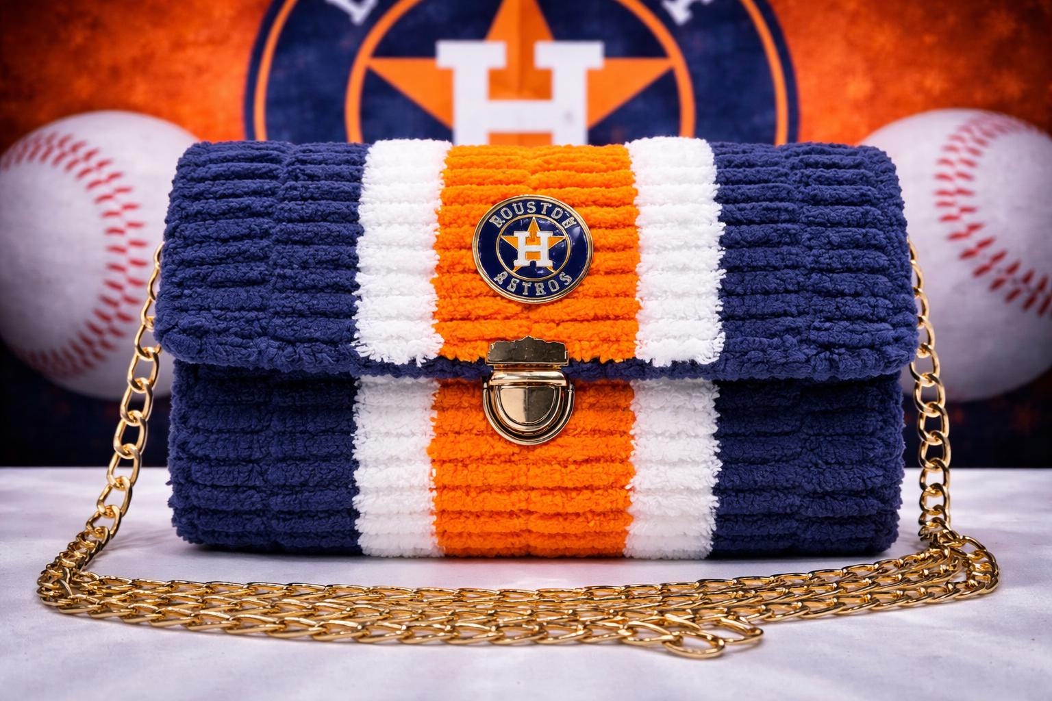 Houston Astros Inspired Crossbody Purse – Handmade Crochet Fan Bag