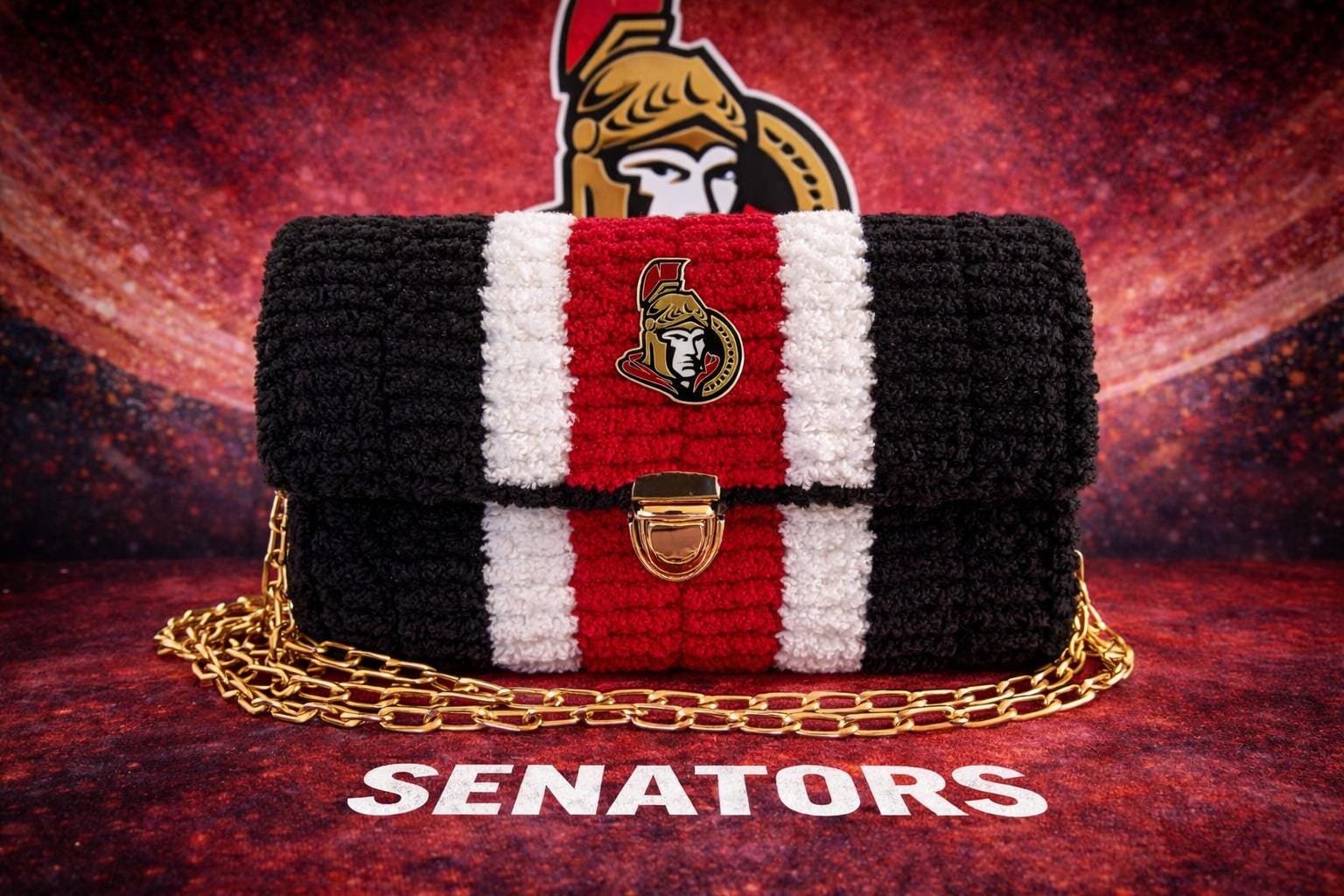 Ottawa Senators Inspired Crossbody Purse – Handmade Crochet Fan Bag