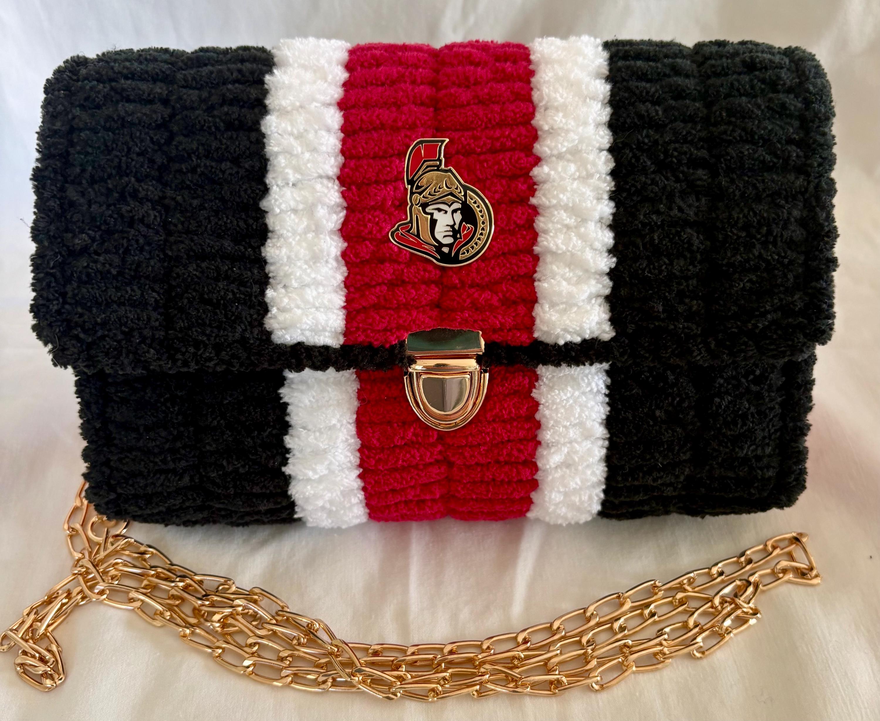 Ottawa Senators Inspired Crossbody Purse – Handmade Crochet Fan Bag