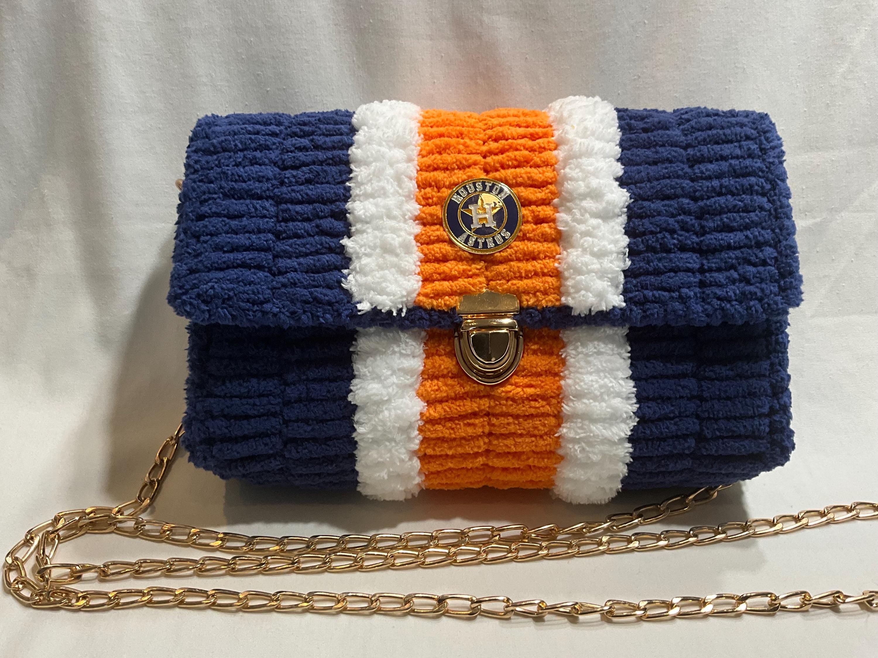 Houston Astros Inspired Crossbody Purse – Handmade Crochet Fan Bag