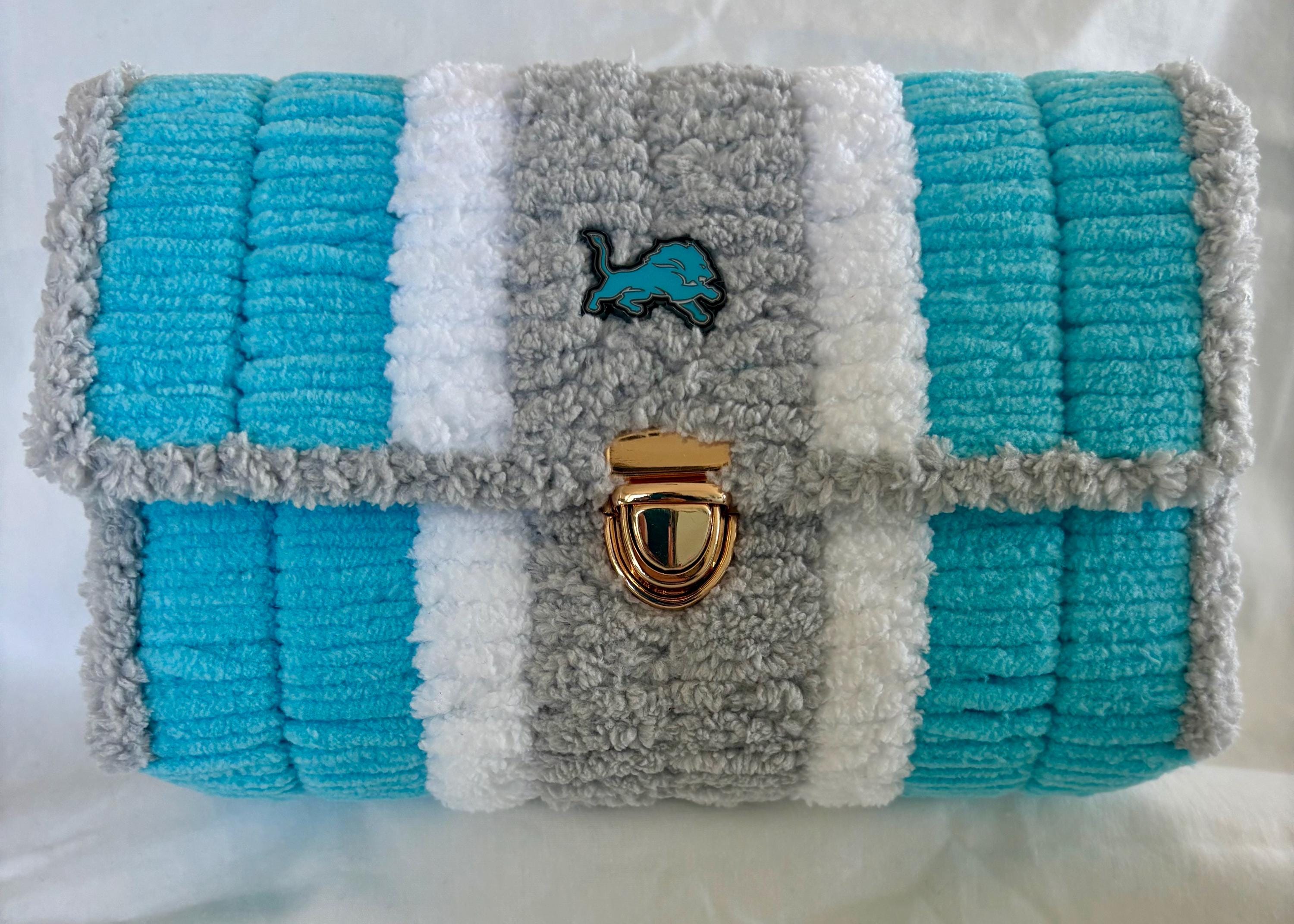 Detroit Lions Inspired Crossbody Purse – Handmade Chenille Game Day Bag – NFL Fan Gift