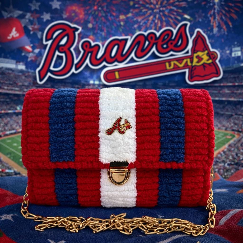 Atlanta Braves Inspired Crossbody Purse – Handmade Crochet Fan Bag